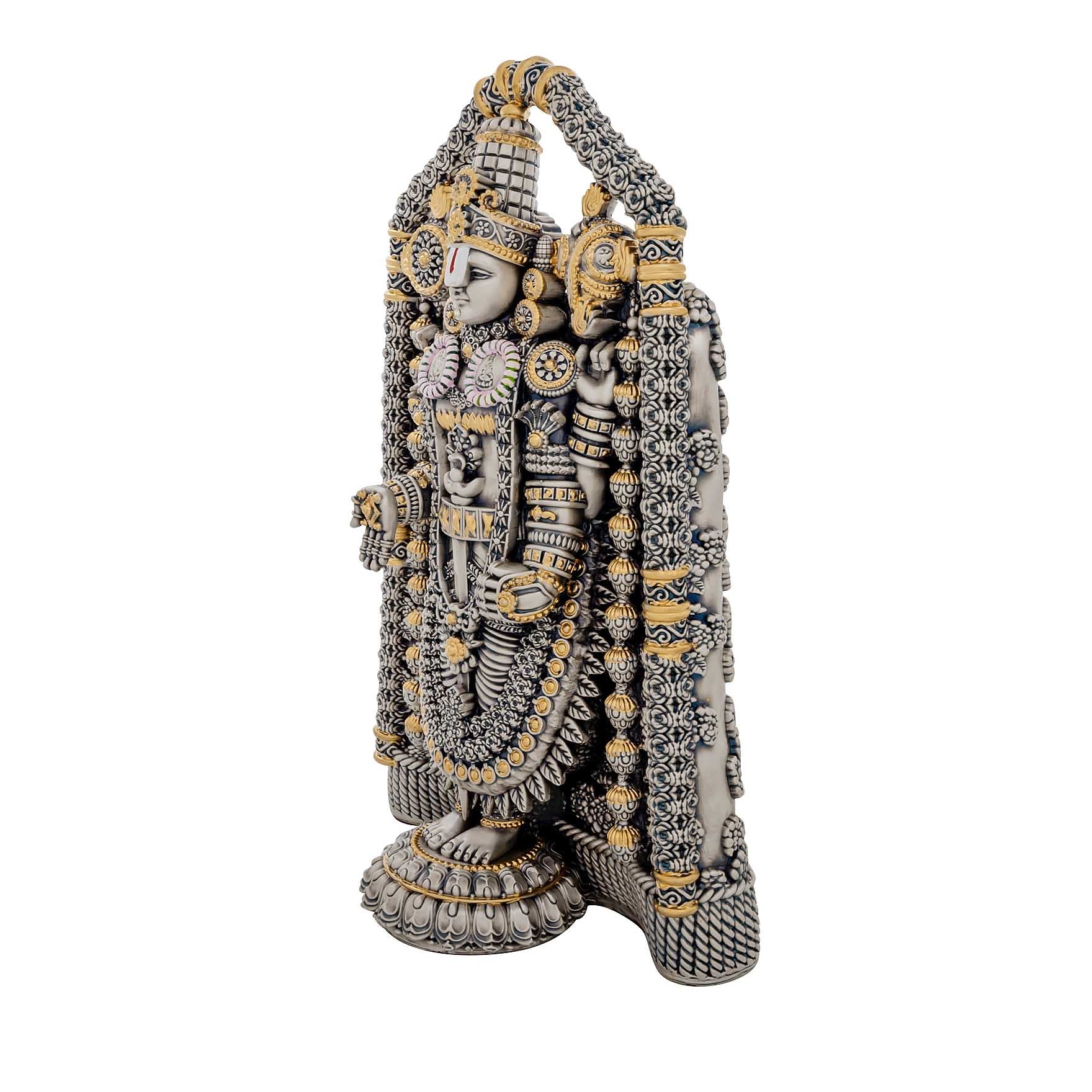 Lord Venkateswara Idol – Antique Silver Layered Temple Style Figurine – Tirupati Balaji Murti (Hindu Spiritual Statue) – Pooja & Home Décor | PIDRST2-0082