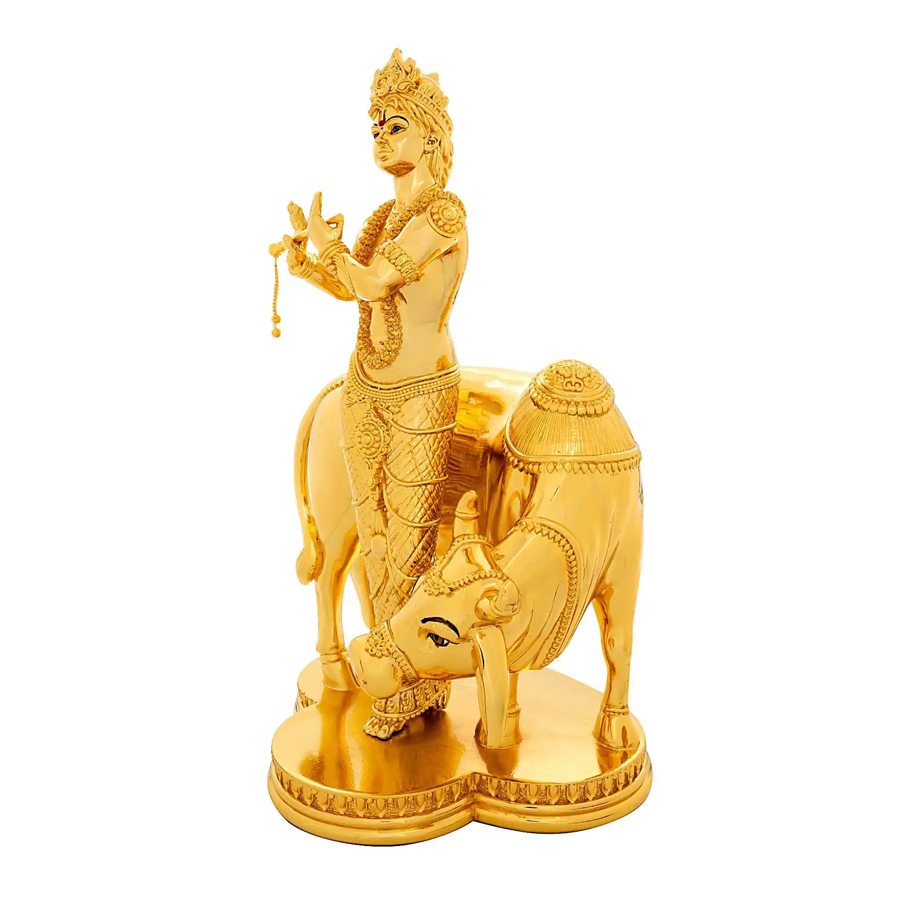 Lord Krishna Idol – Gold Layered Figurine with Cow – Murli Manohar Murti (Hindu Spiritual Statue) – Pooja & Home Décor PIDRGKR12-0053