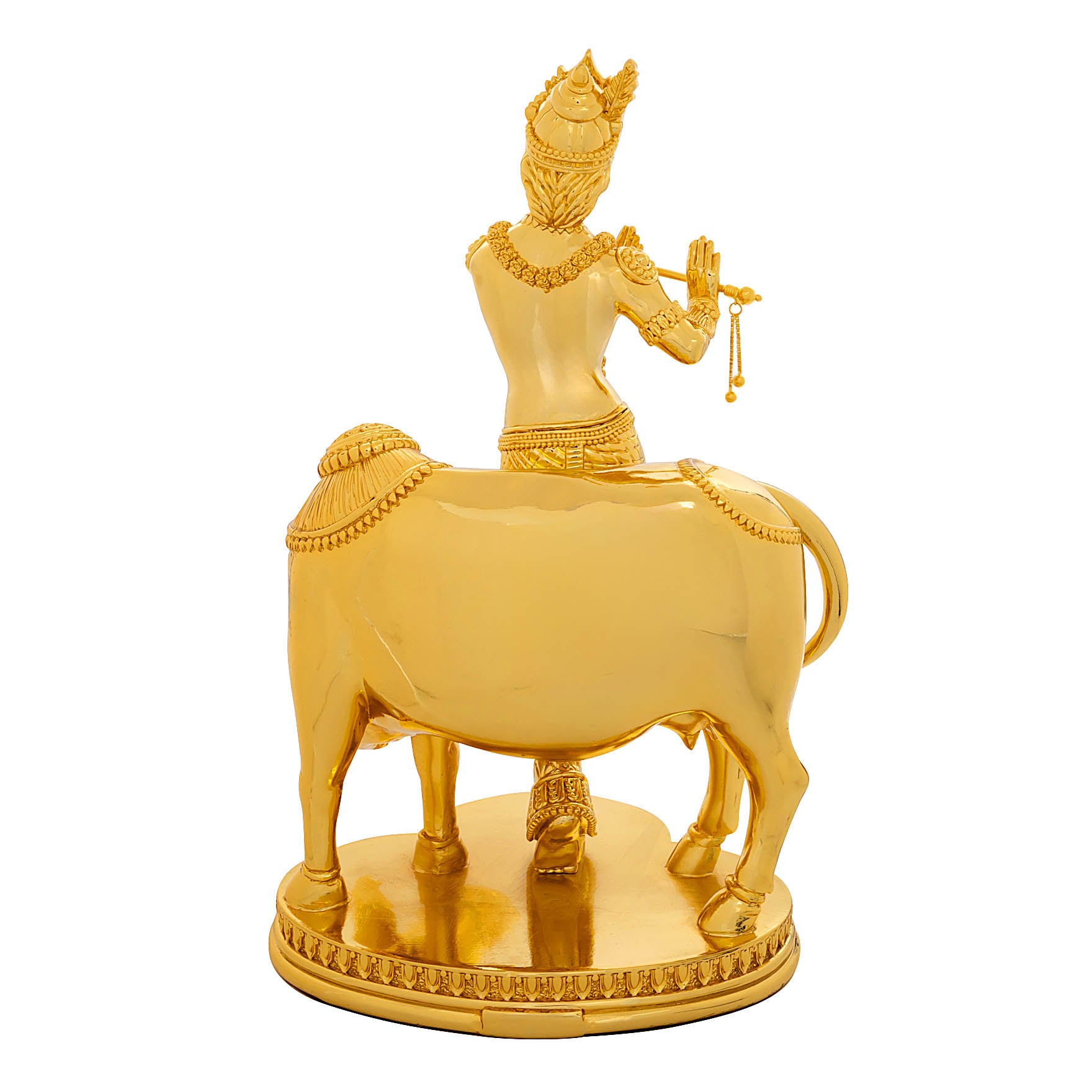 Lord Krishna Idol – Gold Layered Figurine with Cow – Murli Manohar Murti (Hindu Spiritual Statue) – Pooja & Home Décor PIDRGKR12-0053