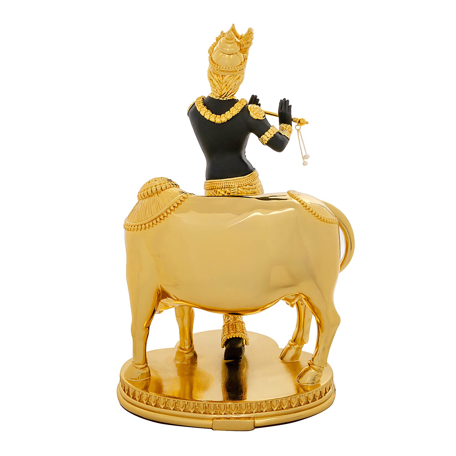 Lord Krishna Idol – Gold Layered Figurine with Cow and Black Finish – Murli Manohar Murti (Hindu Spiritual Statue) – Pooja & Home Décor PIDRBXR11-0053
