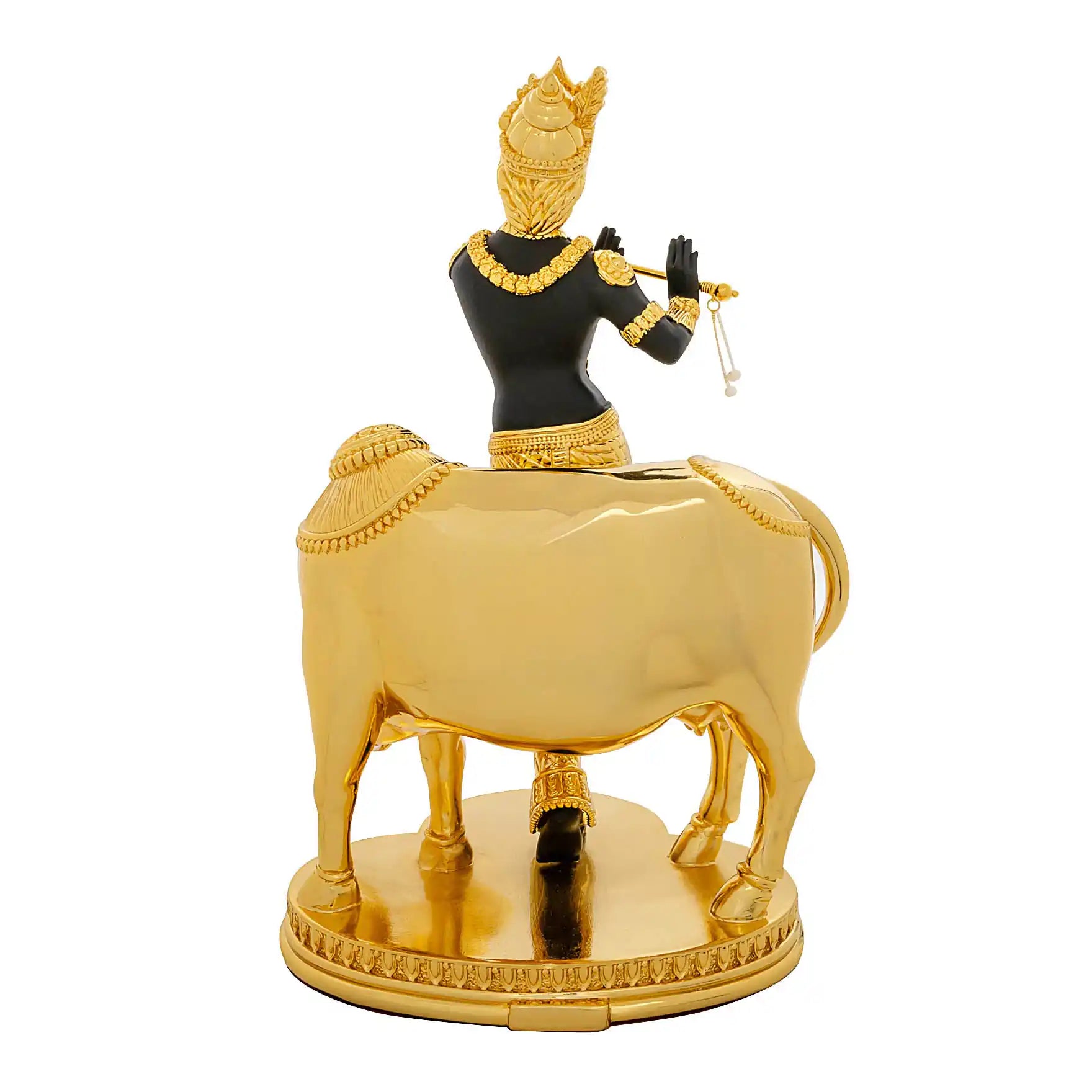 Lord Krishna Idol – Gold Layered Figurine with Cow and Black Finish – Murli Manohar Murti (Hindu Spiritual Statue) – Pooja & Home Décor PIDRBXR11-0053