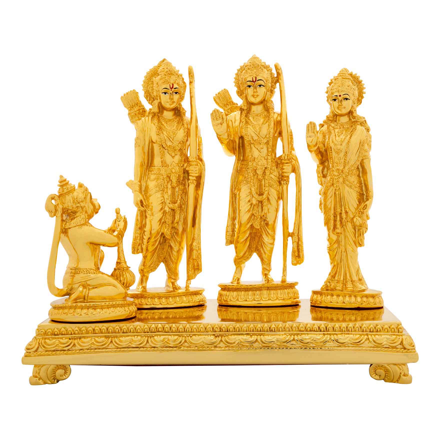 Ram Darbar Idol Set – Gold Layered Figurines on Ornate Base – Lord Ram, Sita, Lakshman & Hanuman – Pooja & Home Décor | PIDRGRLSH2-0081