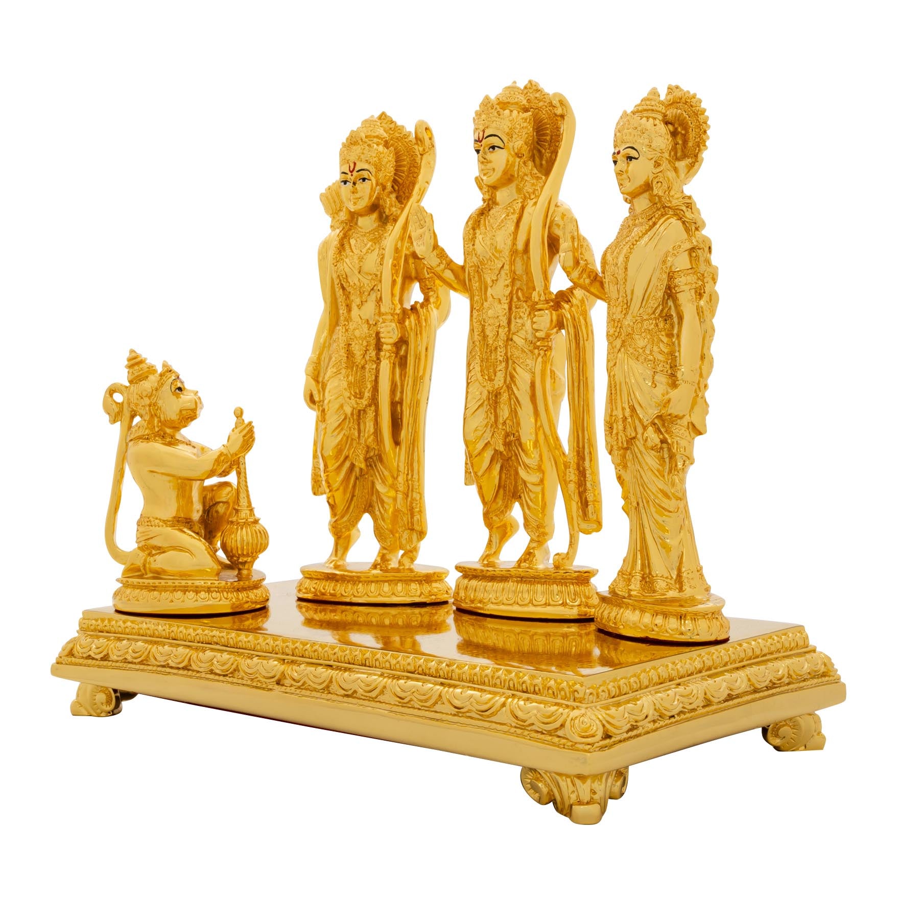 Ram Darbar Idol Set – Gold Layered Figurines on Ornate Base – Lord Ram, Sita, Lakshman & Hanuman – Pooja & Home Décor | PIDRGRLSH2-0081