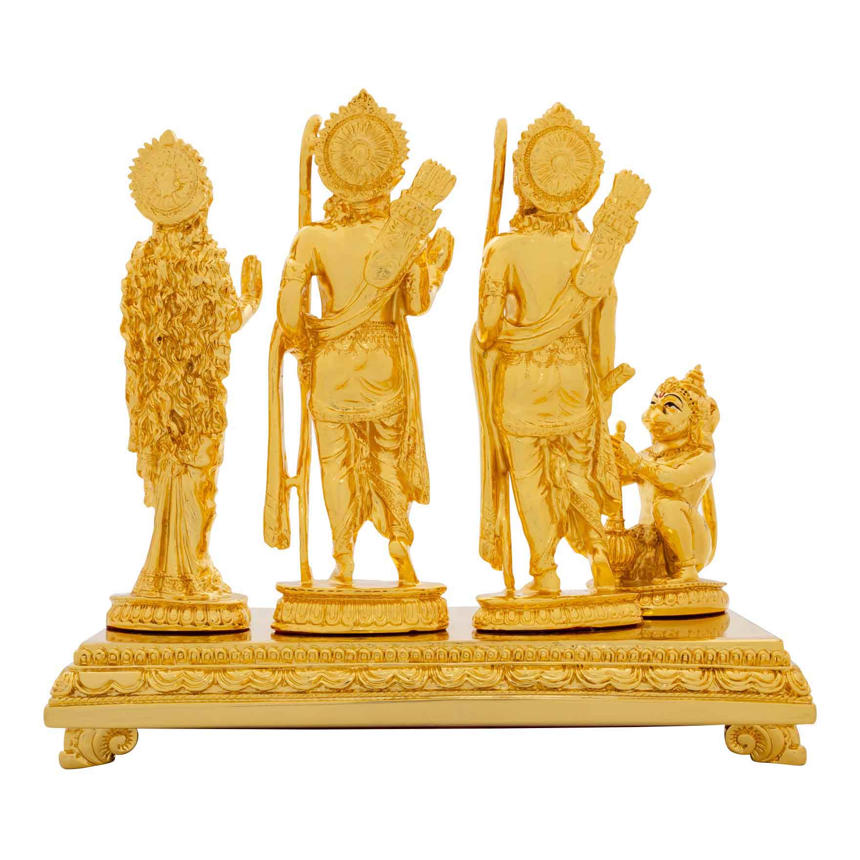Ram Darbar Idol Set – Gold Layered Figurines on Ornate Base – Lord Ram, Sita, Lakshman & Hanuman – Pooja & Home Décor | PIDRGRLSH2-0081