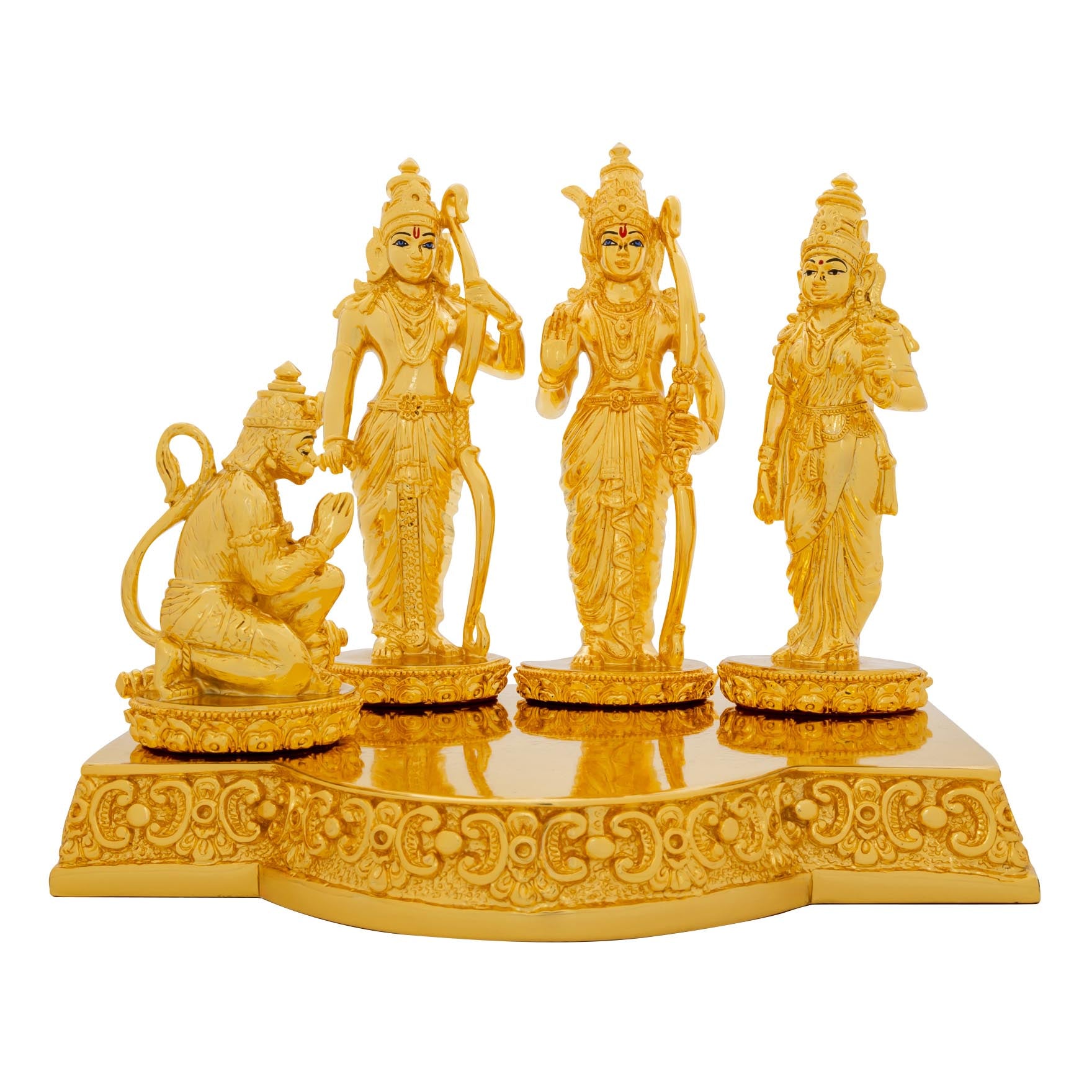 Ram Darbar Idol Set – Gold Layered Figurines of Lord Ram, Sita, Lakshman & Hanuman – Hindu Spiritual Statue – Pooja & Home Décor | PIDRGRLSH1-0002