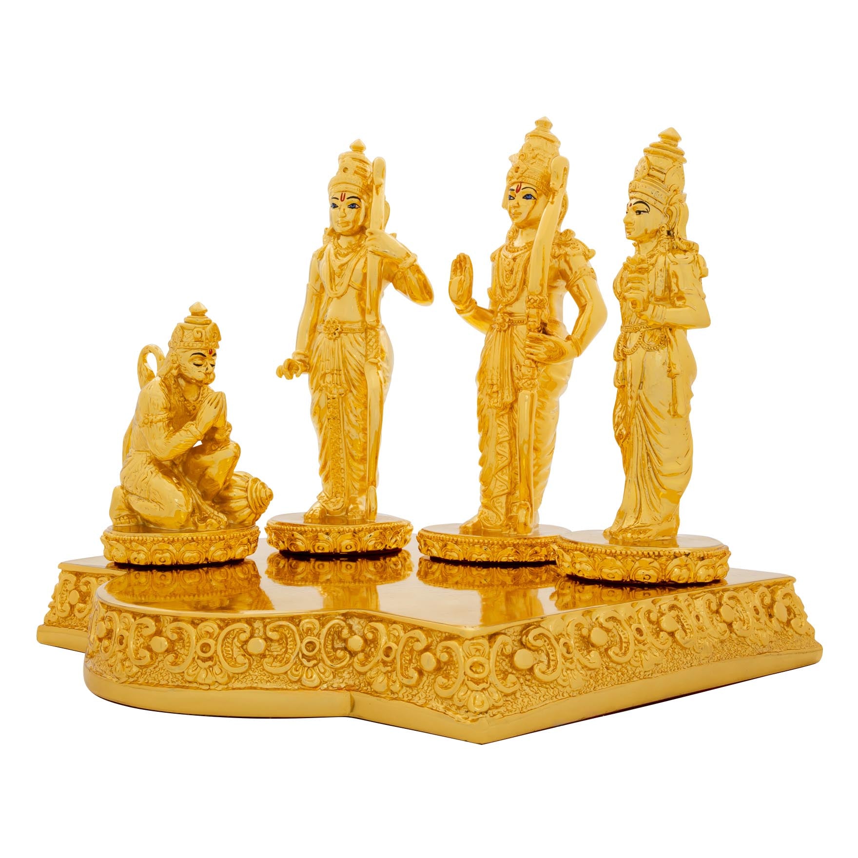 Ram Darbar Idol Set – Gold Layered Figurines of Lord Ram, Sita, Lakshman & Hanuman – Hindu Spiritual Statue – Pooja & Home Décor | PIDRGRLSH1-0002