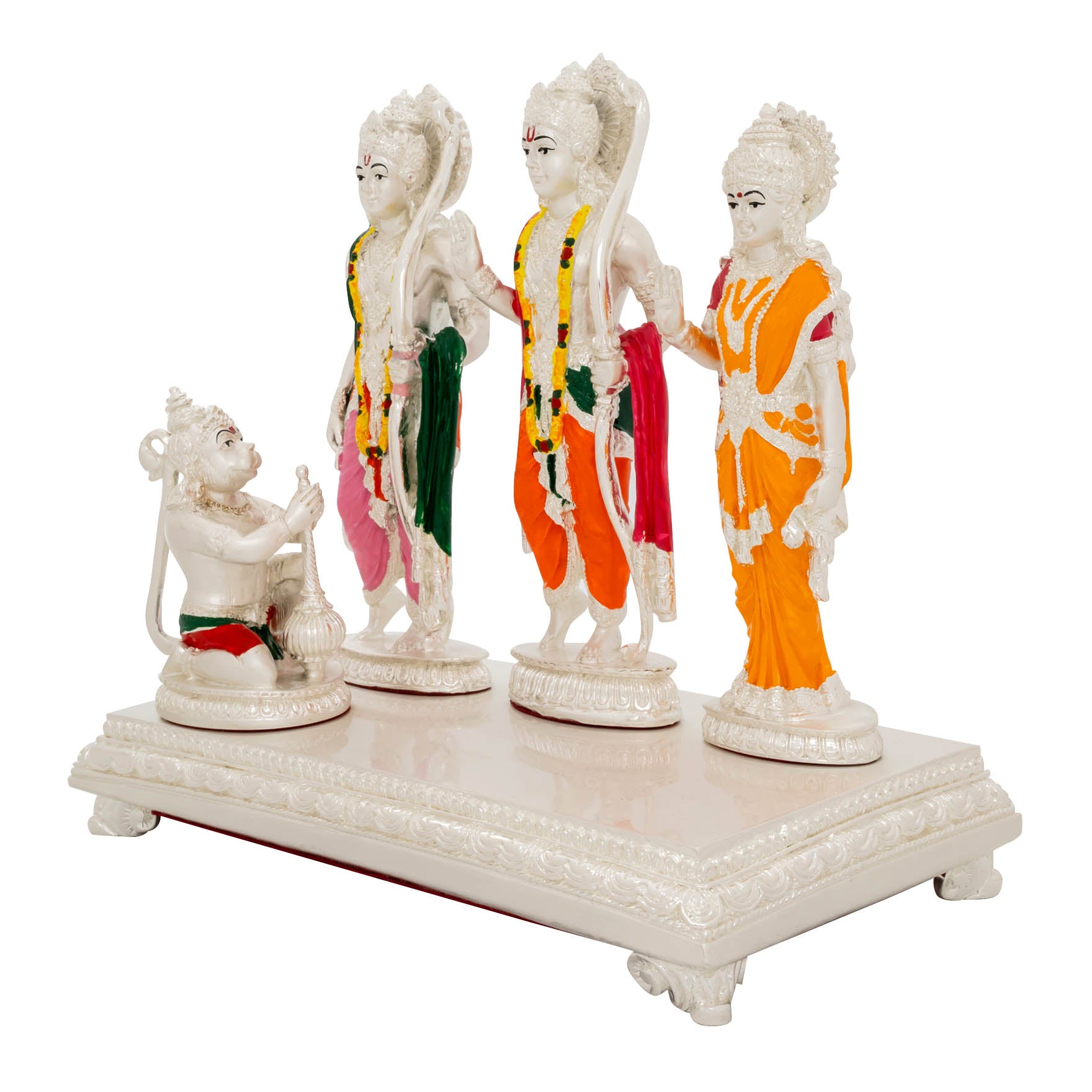 Ram Darbar Idol Set – White Finish Figurines on Base – Lord Ram, Sita, Lakshman & Hanuman – Pooja & Home Décor | PIDRSRLSH2-0061