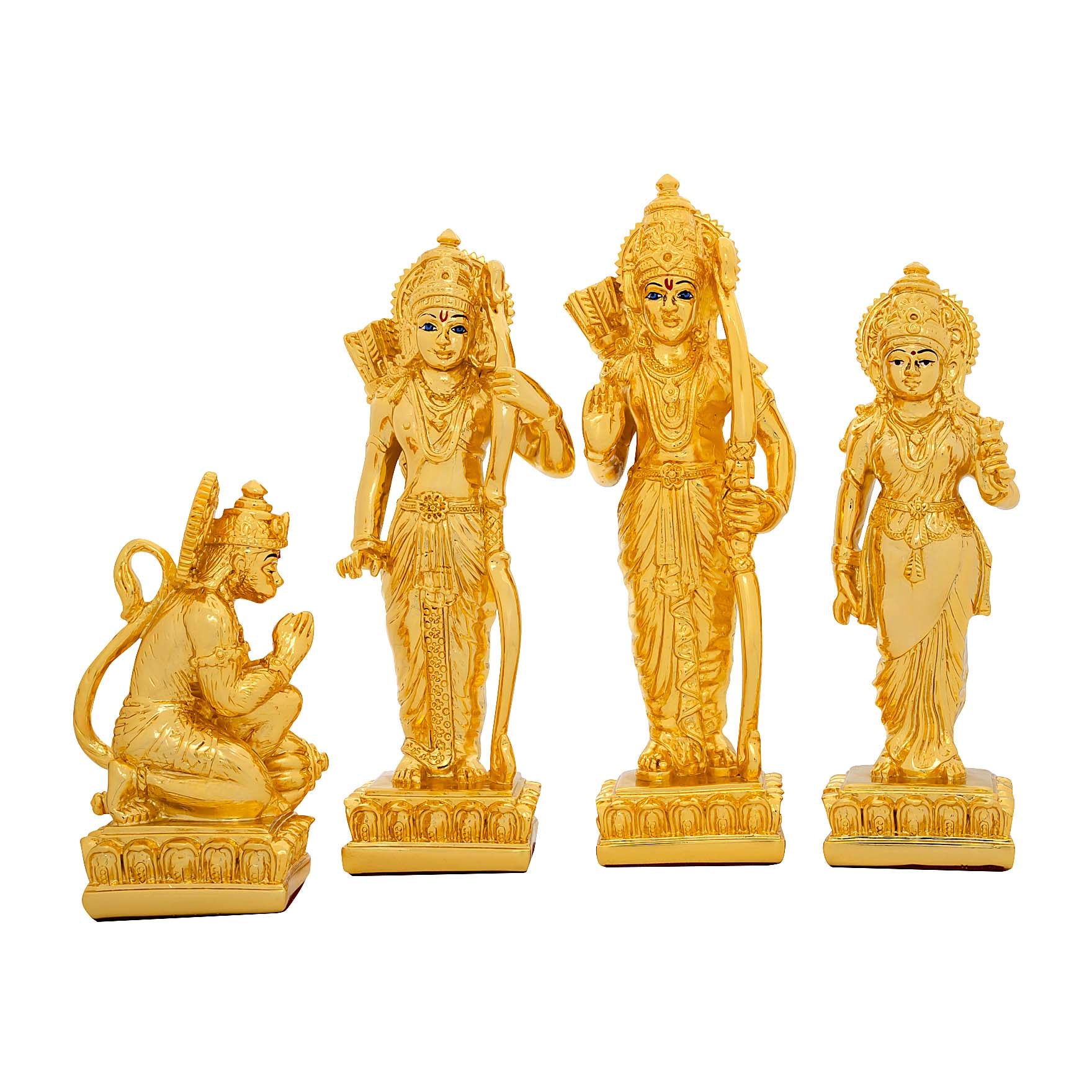 Ram Darbar Idol Set – Gold Layered Detachable Figurines of Lord Ram, Sita, Lakshman & Hanuman – Pooja & Home Décor | PIDRGRLSH3-0081