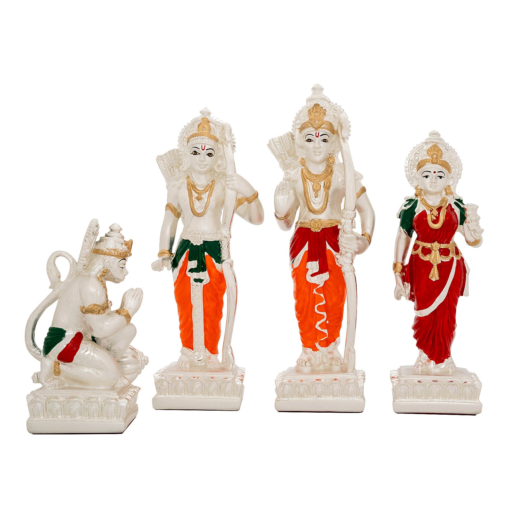 Ram Darbar Idol Set – White Finish Detachable Figurines with Color Accents – Lord Ram, Sita, Lakshman & Hanuman – Pooja & Home Décor | PIDRSRLSH3-0031