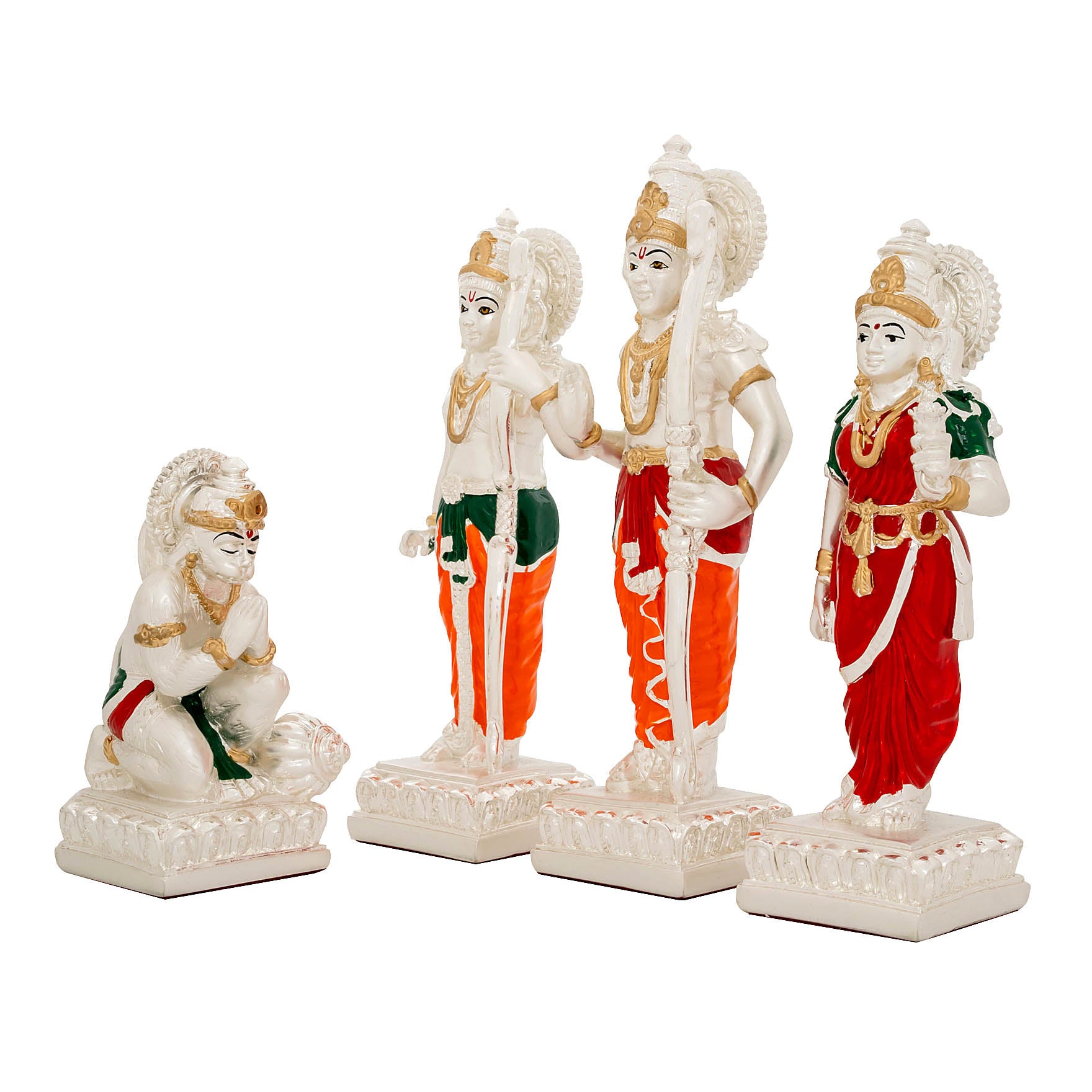 Ram Darbar Idol Set – White Finish Detachable Figurines with Color Accents – Lord Ram, Sita, Lakshman & Hanuman – Pooja & Home Décor | PIDRSRLSH3-0031