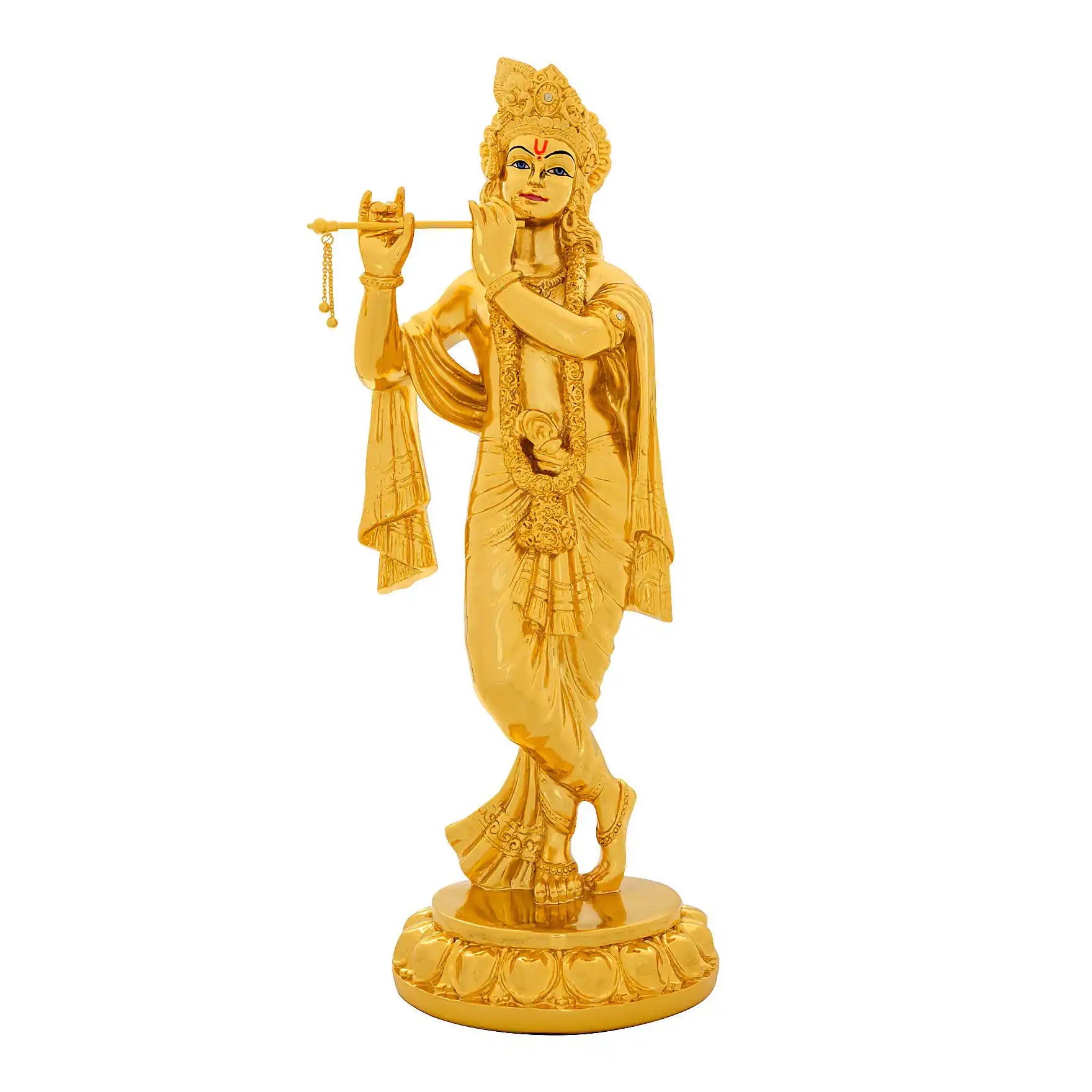 Lord Krishna Idol – Traditional Hindu Deity Sculpture – Krishna (Flute Playing Pose) Mandir Decor – Home & Puja Gift | PIDRGKR13-0062