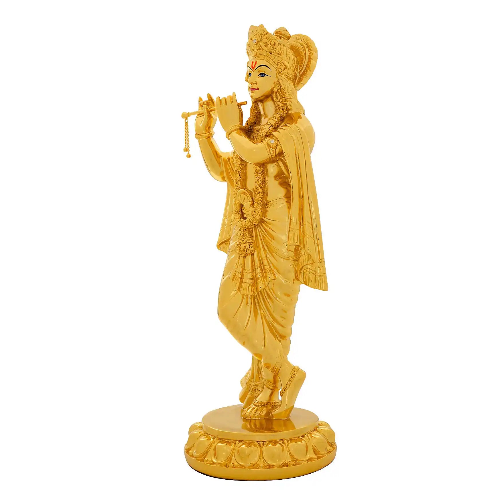 Lord Krishna Idol – Traditional Hindu Deity Sculpture – Krishna (Flute Playing Pose) Mandir Decor – Home & Puja Gift | PIDRGKR13-0062