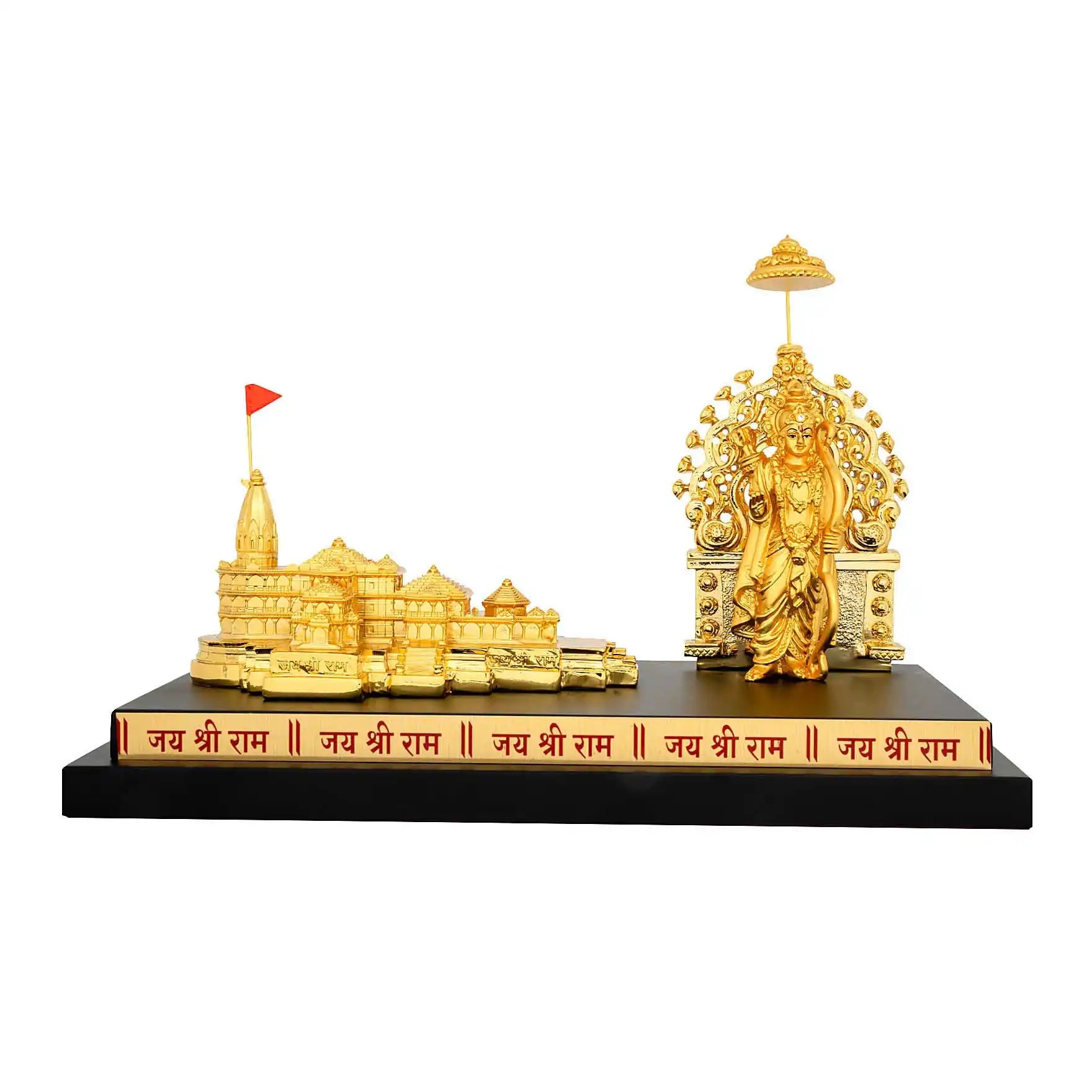 Ayodhya Ram Mandir with Ram Darbar Idol – Gold Layered Figurine on Base – Spiritual Showpiece – Pooja & Home Décor | PIDRGADT2-0031