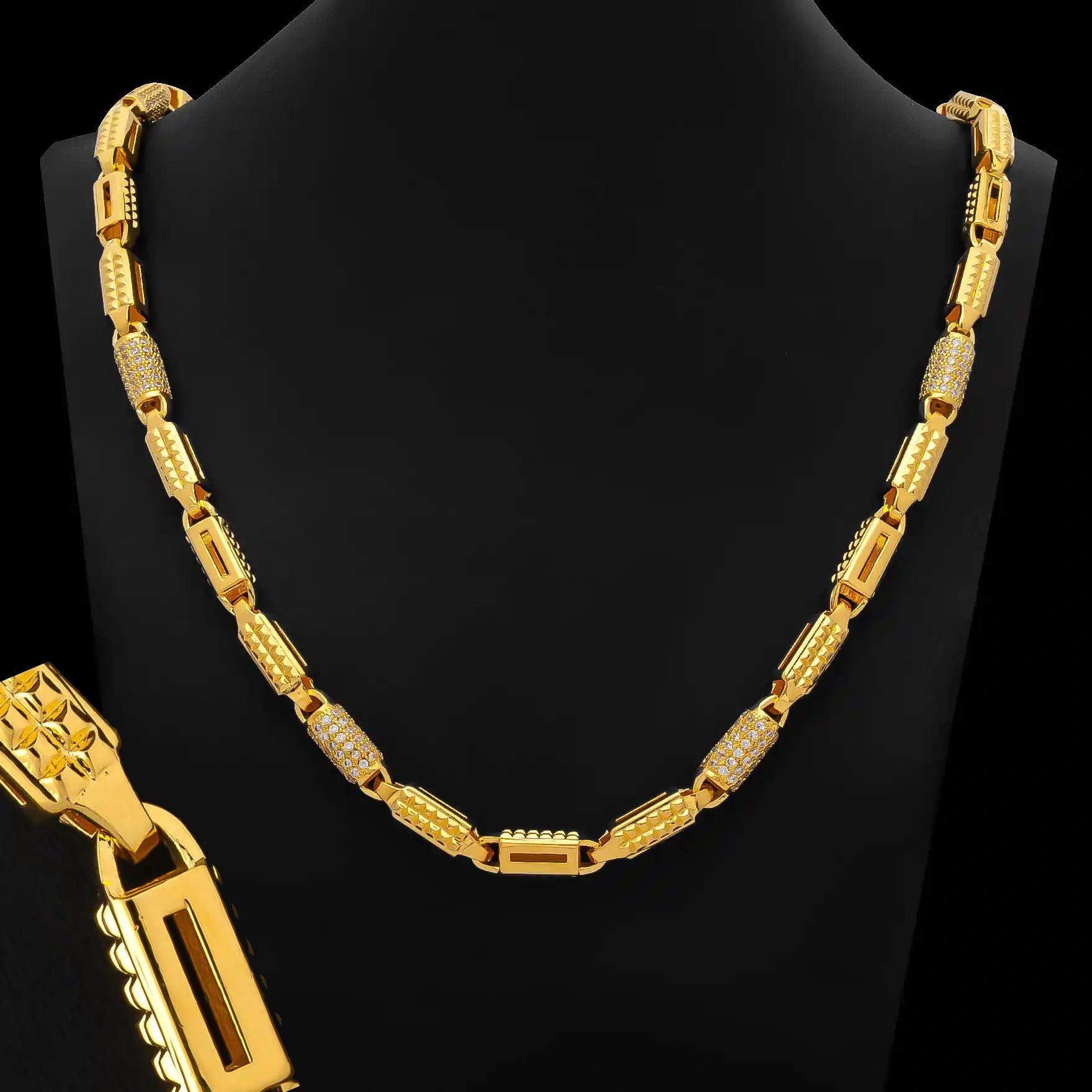 Bar Grid Two Tone Gents Chain Gold Layered