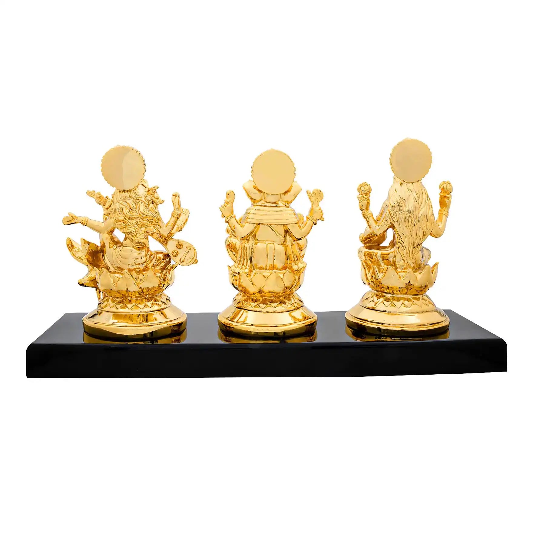 Lakshmi Ganesha Saraswati Idol Set – Gold Layered Triple Figurine with Carved Detailing – Hindu Spiritual Statue – Pooja & Home Décor | PIDRGLGS2-0021