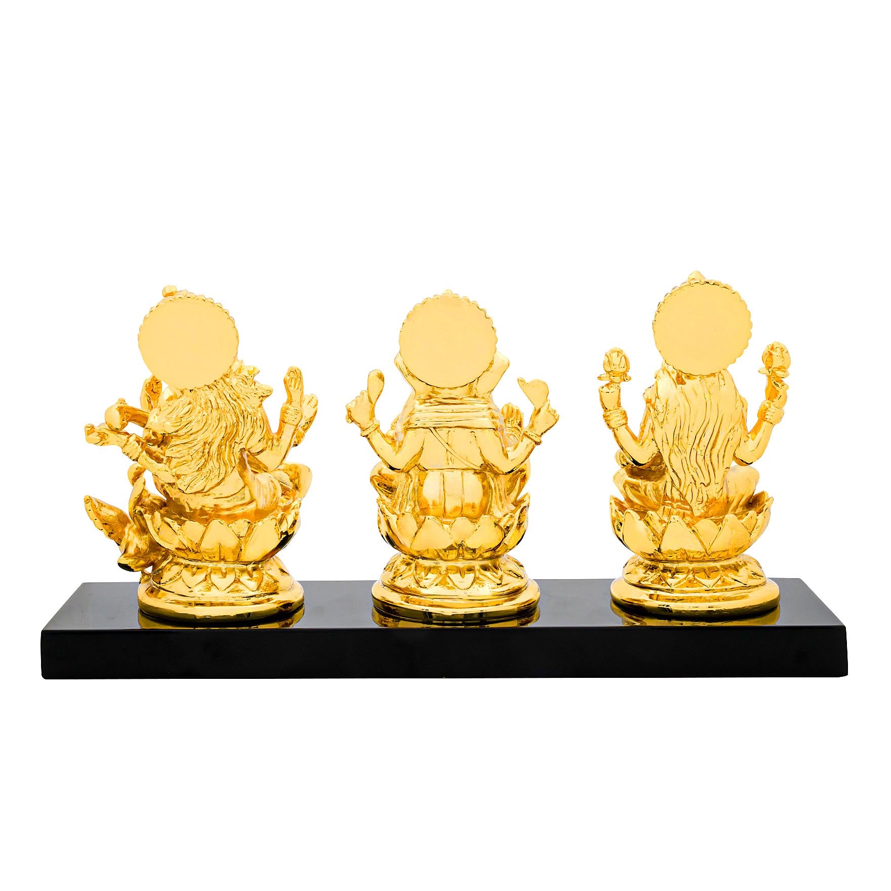 Lakshmi Ganesha Saraswati Idol Set – Gold Layered Triple Figurine on Base – Hindu Spiritual Statue – Pooja & Home Décor | PIDRGLGS1-0022