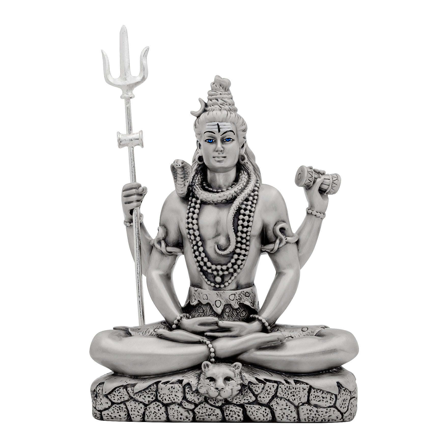 Lord Shiva Idol – Antique Silver Layered Figurine – Mahadev Murti in Meditation Pose – Hindu Spiritual Statue – Pooja & Home Décor | PIDRSSI1-006