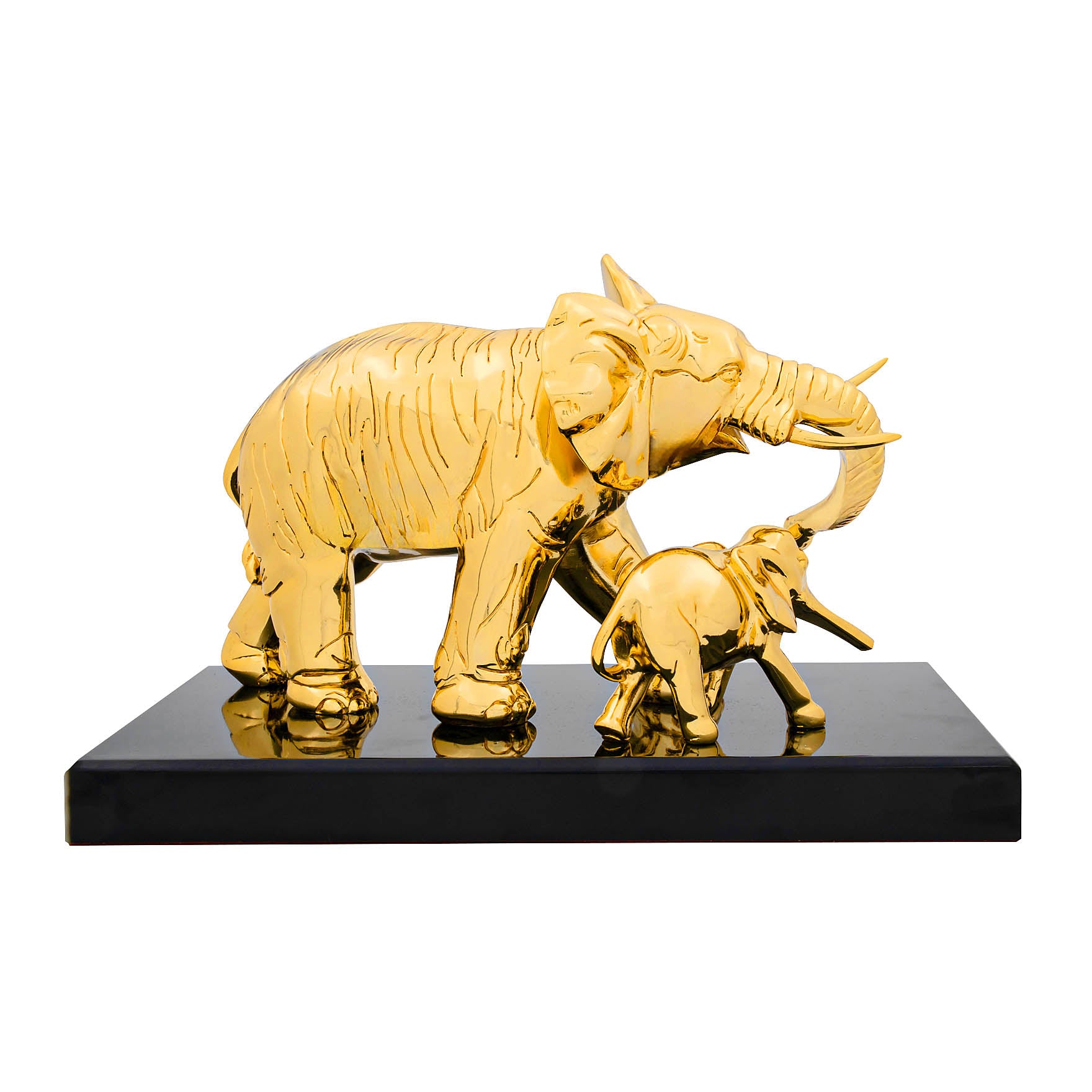 Elephant Figurine – Gold Layered Animal Showpiece with Calf – Decorative Sculpture – Home Décor & Vastu Gift | PIDRGEL14-0041