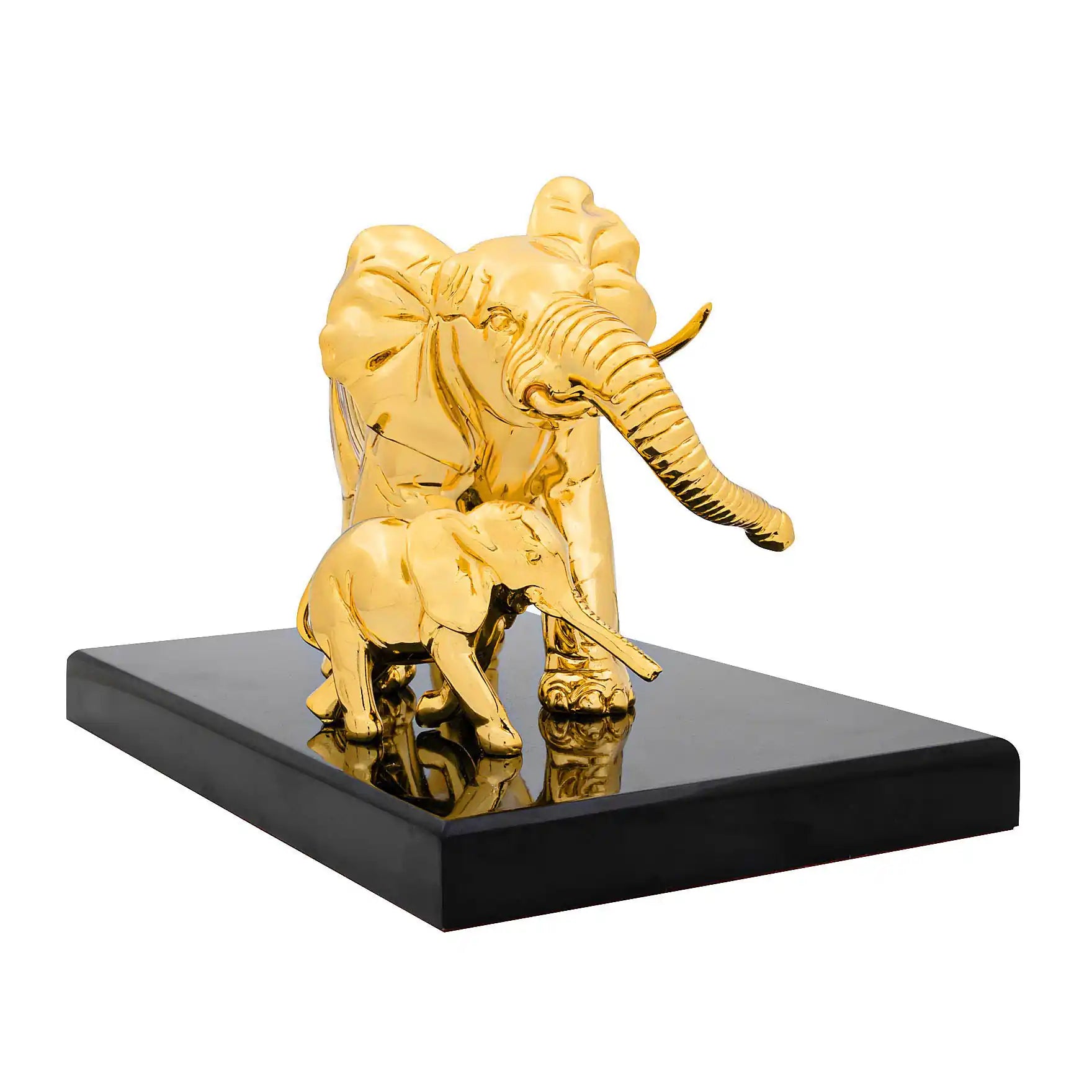 Elephant Figurine – Gold Layered Animal Showpiece with Calf – Decorative Sculpture – Home Décor & Vastu Gift | PIDRGEL14-0041