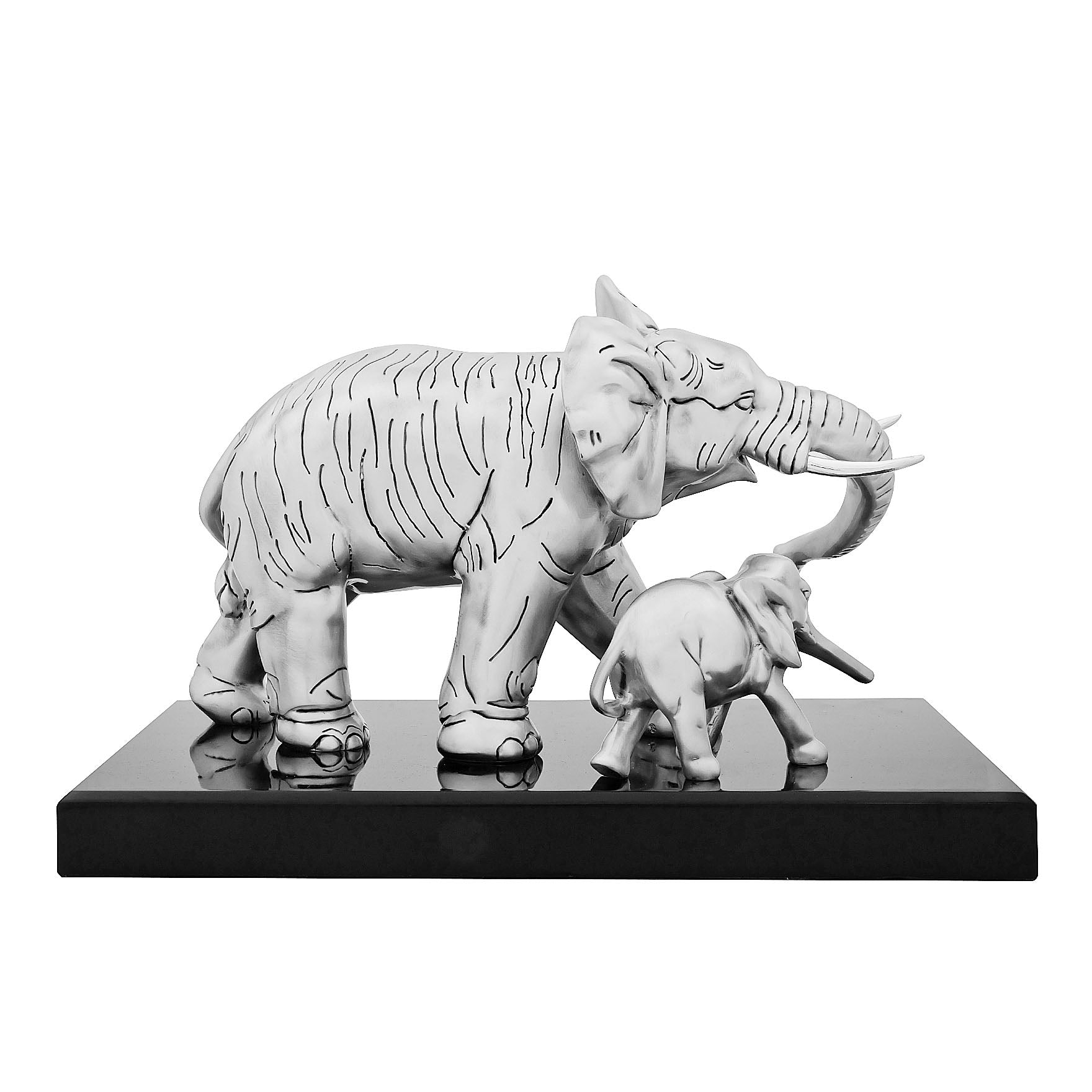 Elephant Figurine – Gold Layered Animal Showpiece with Calf – Decorative Sculpture – Home Décor & Vastu Gift | PIDRSEL7-0021