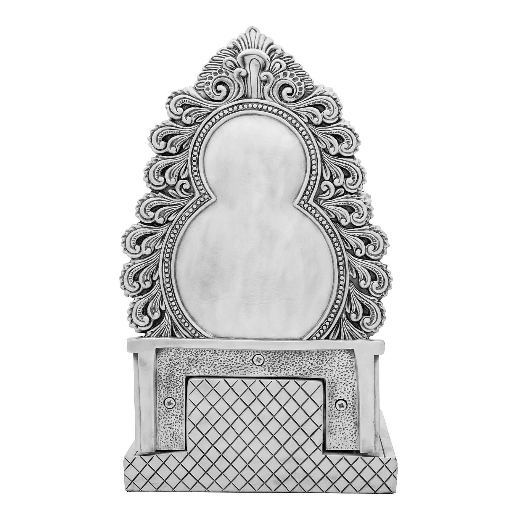 Lord Ganesha Idol – Antique Silver Layered Figurine on Throne – Ganapati Murti (Hindu Spiritual Statue) – Pooja & Home Décor | PIDRSG22-0004