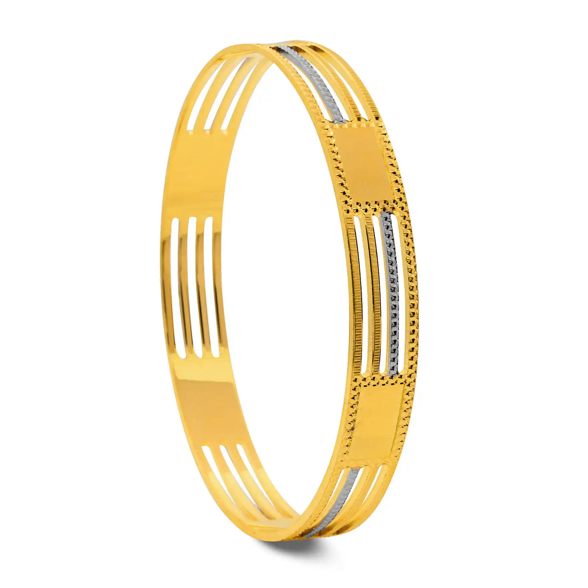 Bar Line Two Tone Bangle Rhodium Finish