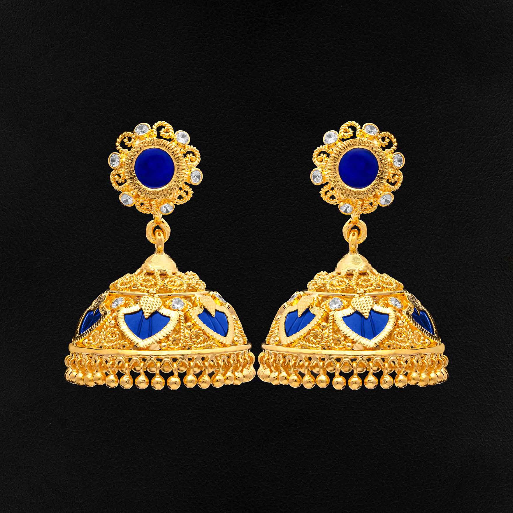 Gold Plated Blue Jimika Earrings Designs | Parakkat Jewels