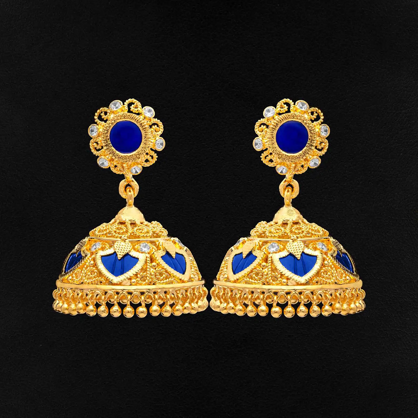 Gold Plated Blue Jimika Earrings Designs | Parakkat Jewels