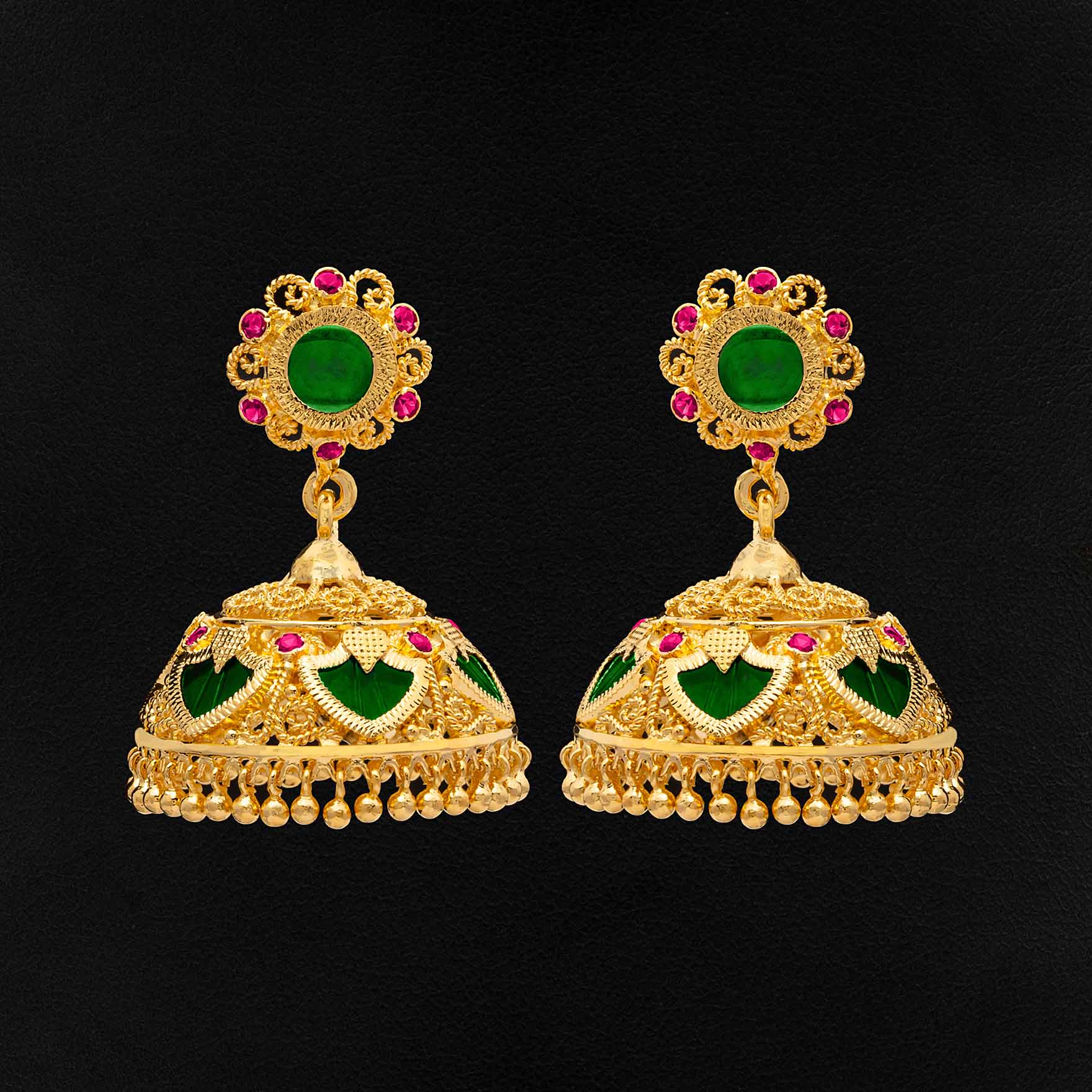 Latest Stylish Gold Plated Green Jhimika Studs | Parakkat Jewels