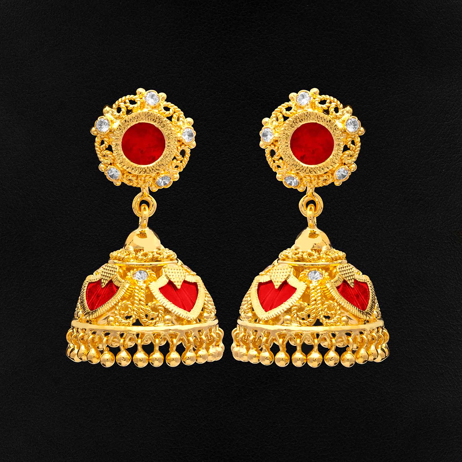 Latest Gold Plated Red Jimika Earrings Designs | Parakkat Jewels