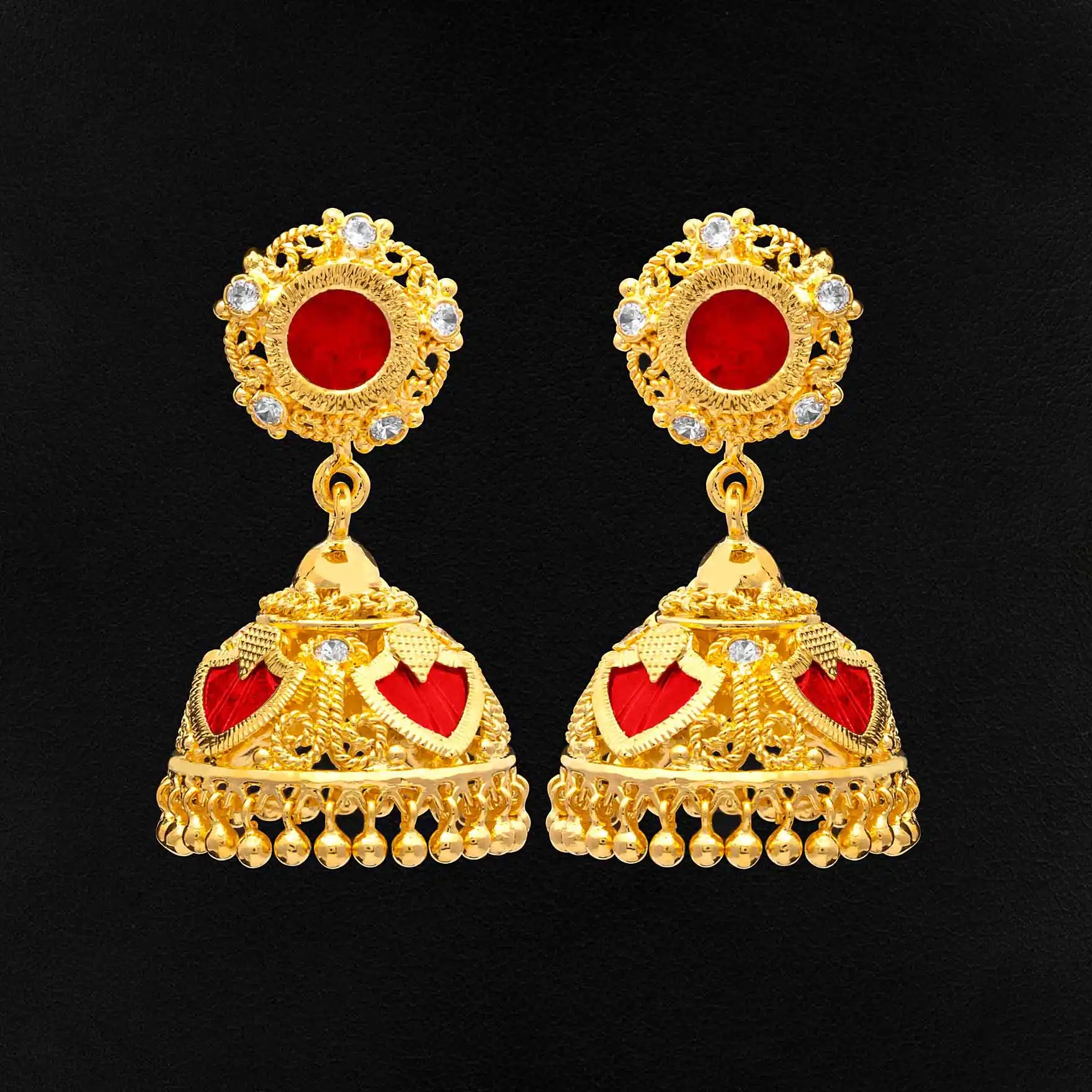 Latest Gold Plated Red Jimika Earrings Designs | Parakkat Jewels