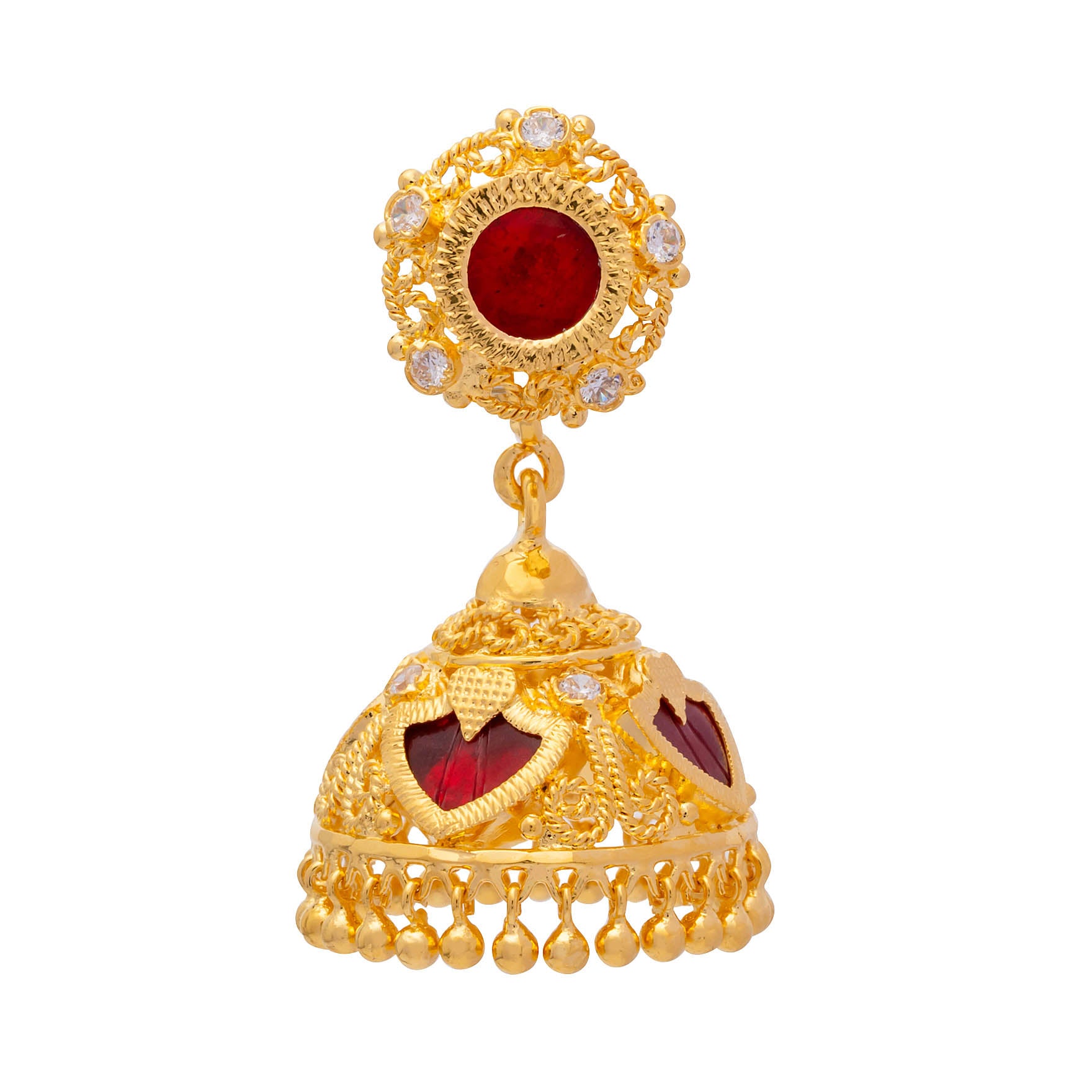 Gold Plated Red Jimika Earrings Designs Online | Parakkat Jewels