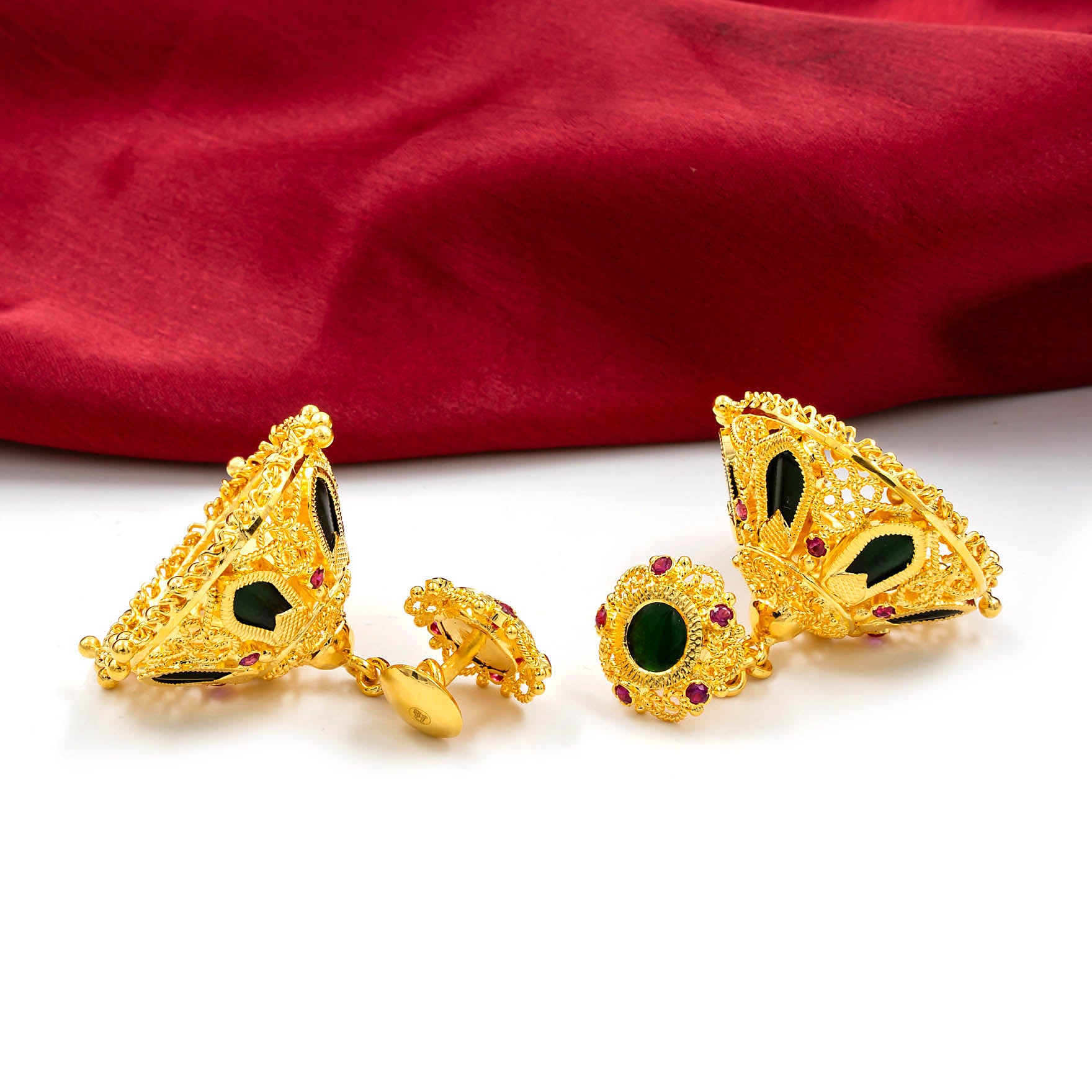 24k Gold Plated Stone Jimika Earrings Online | Parakkat Jewels