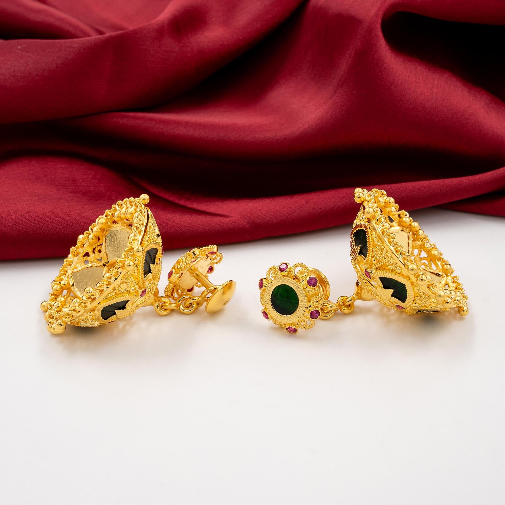 Buy Stylish Gold Plated Green Jhimika Studs Online | Parakkat Jewels