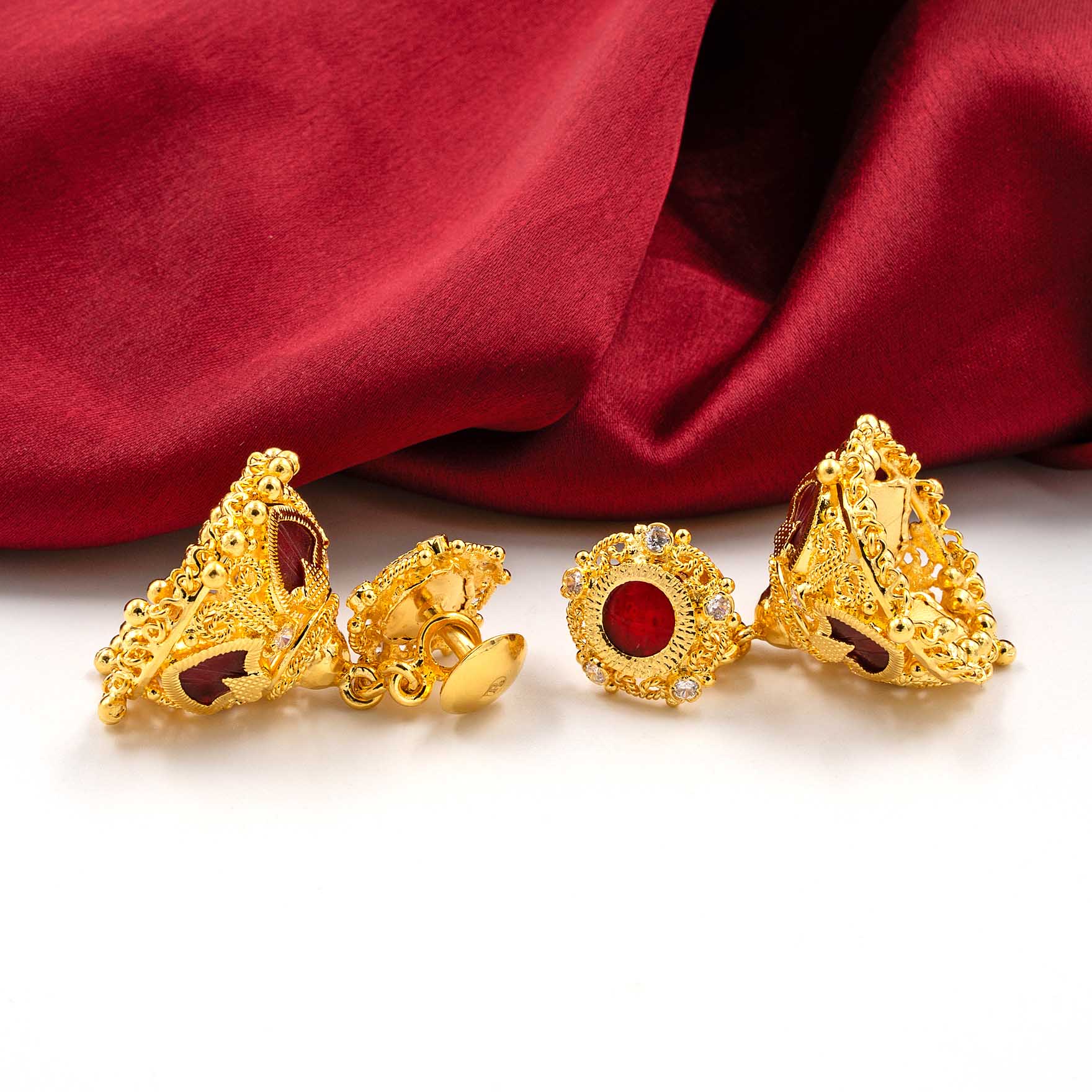 Buy Latest Gold Plated Red Jimika Earrings Designs | Parakkat Jewels