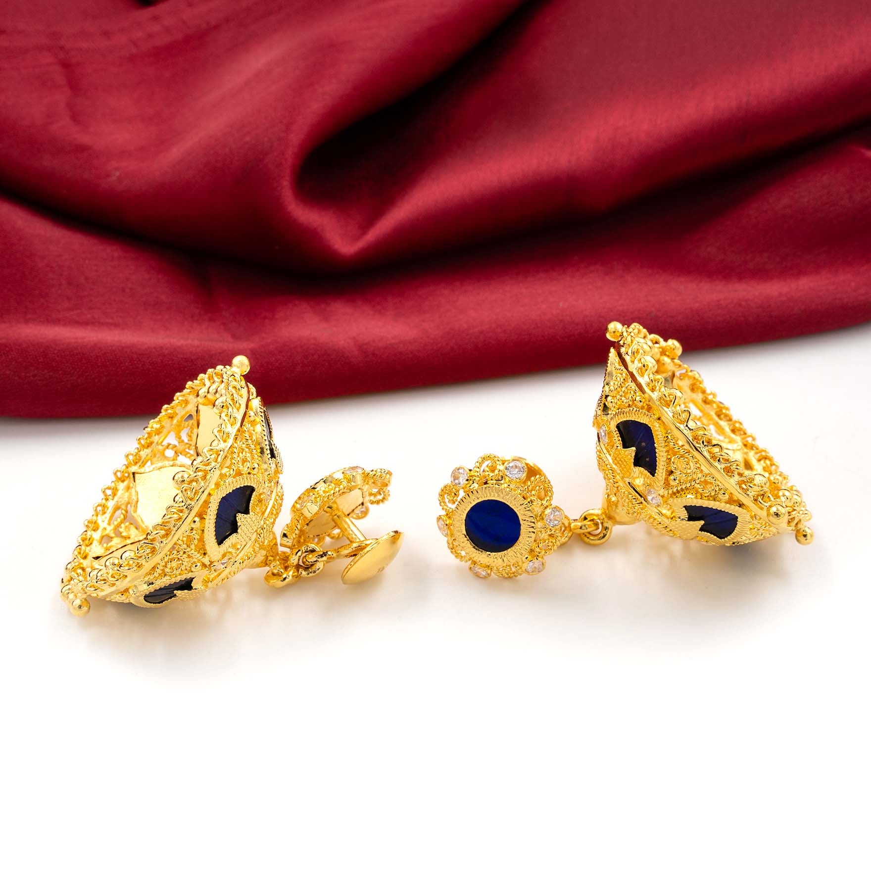 Shop Gold Plated Blue Jimika Earrings Designs Online | Parakkat Jewels