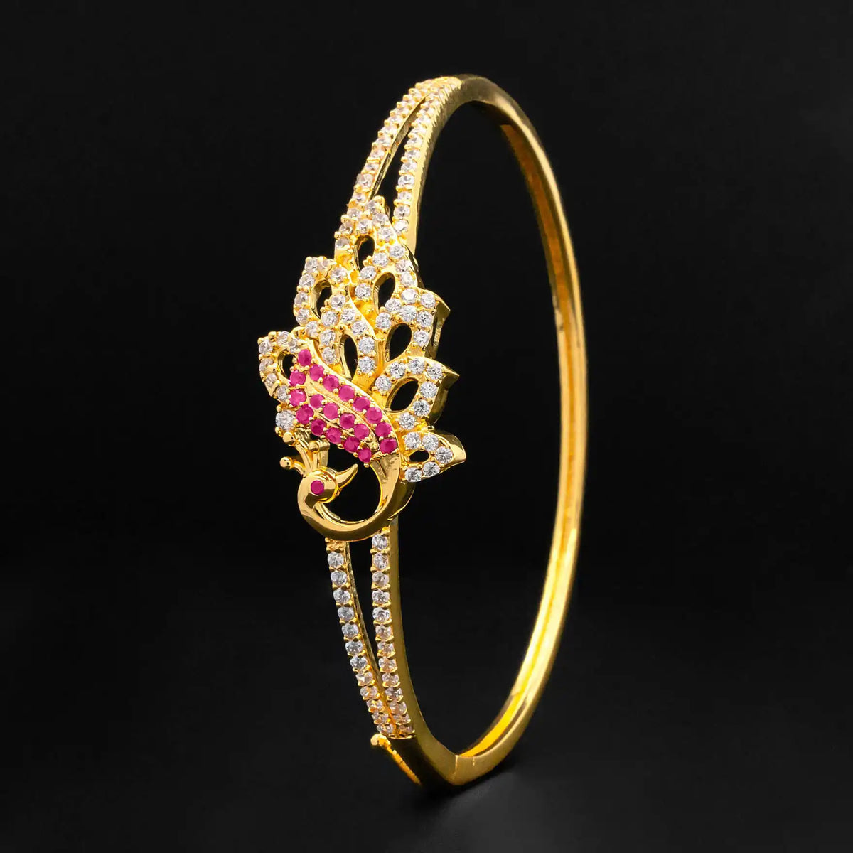 Deep Red Lotus CZ Clasp Stone Bracelet Bangle Gold Layered