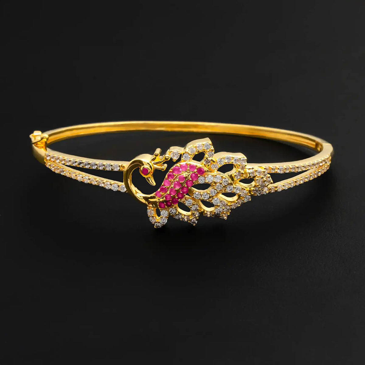 Deep Red Lotus CZ Clasp Stone Bracelet Bangle Gold Layered