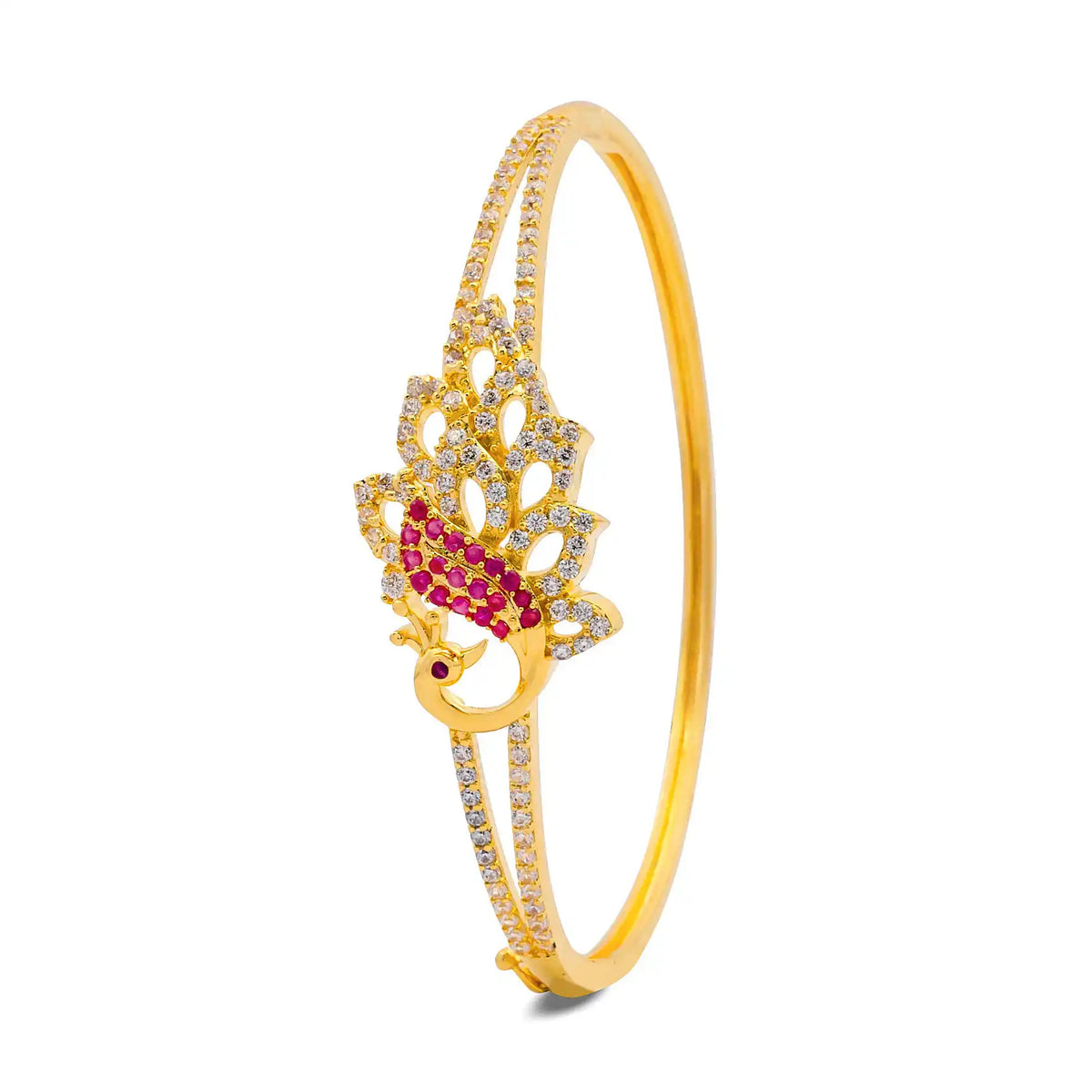 Deep Red Lotus CZ Clasp Stone Bracelet Bangle Gold Layered