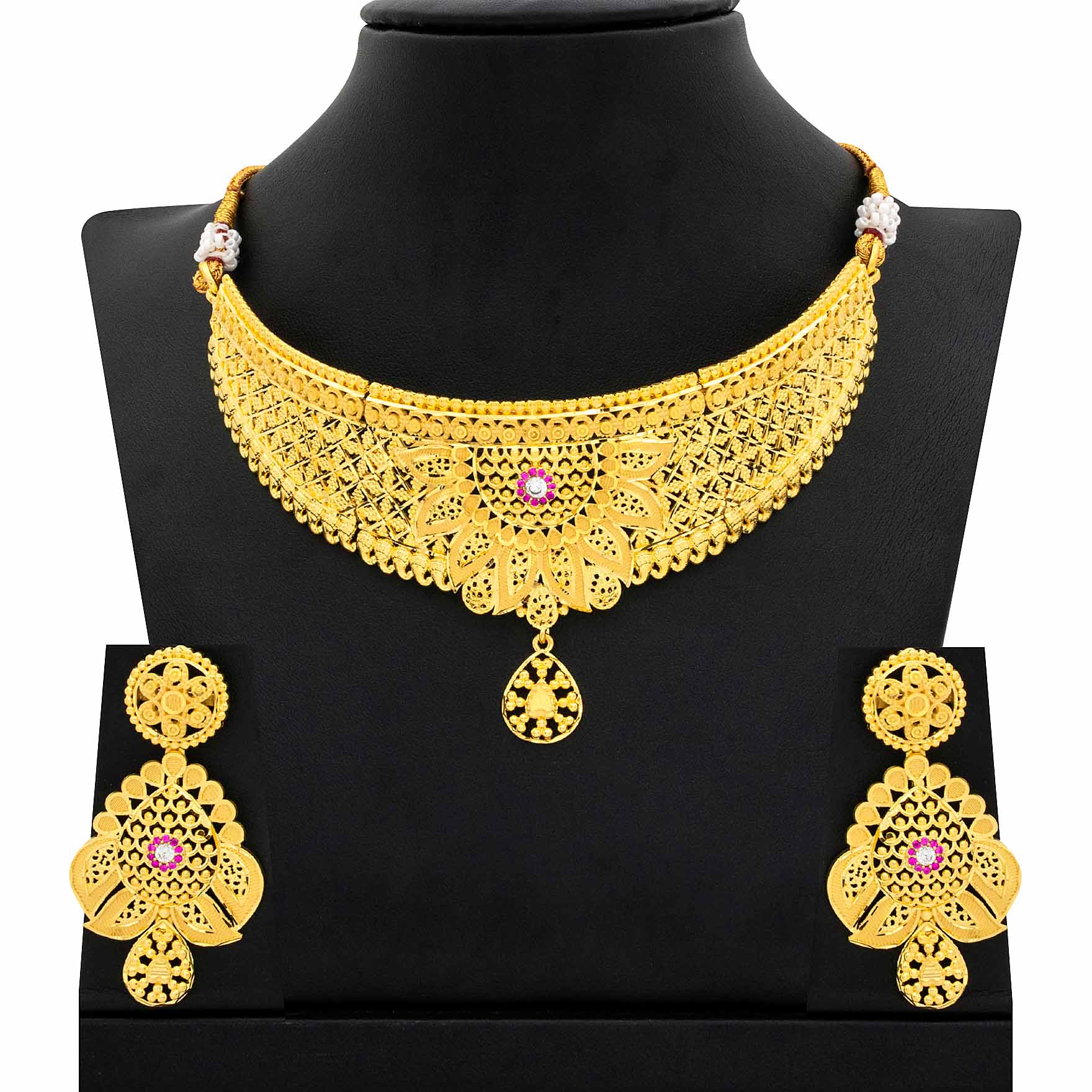 STONE NECKLACE SHORT WITH GOLDEN STUD PSNS8WR-0321, PSHST56WR-081