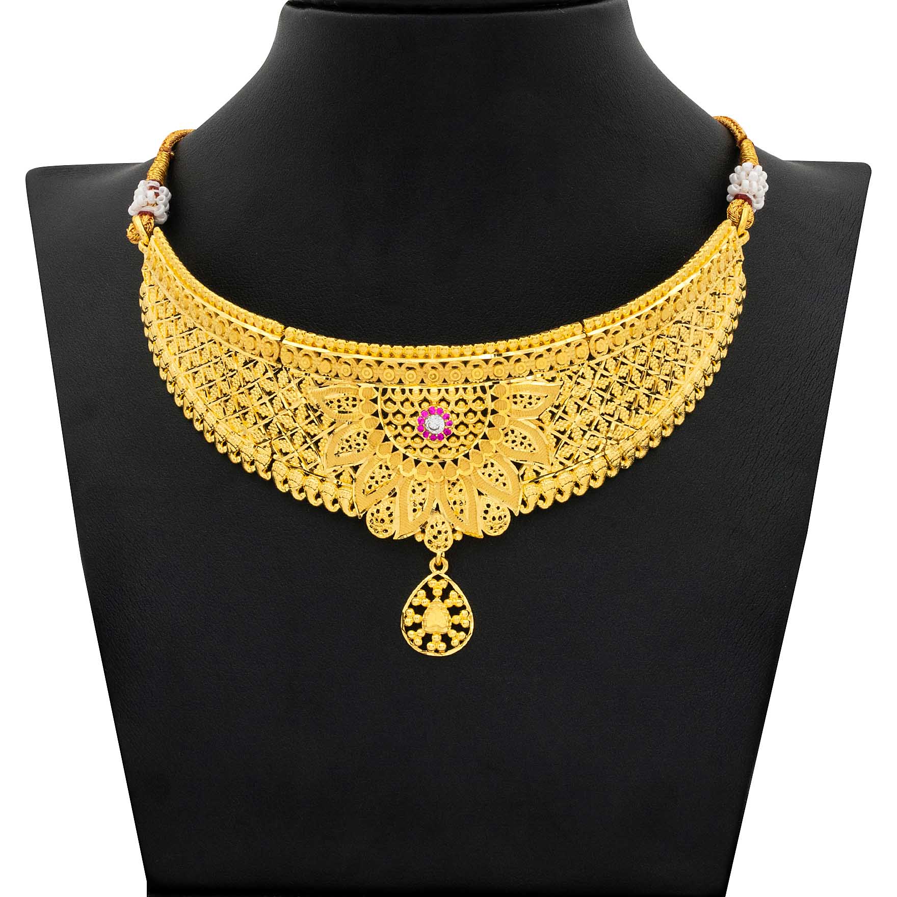 STONE NECKLACE SHORT WITH GOLDEN STUD PSNS8WR-0321, PSHST56WR-081