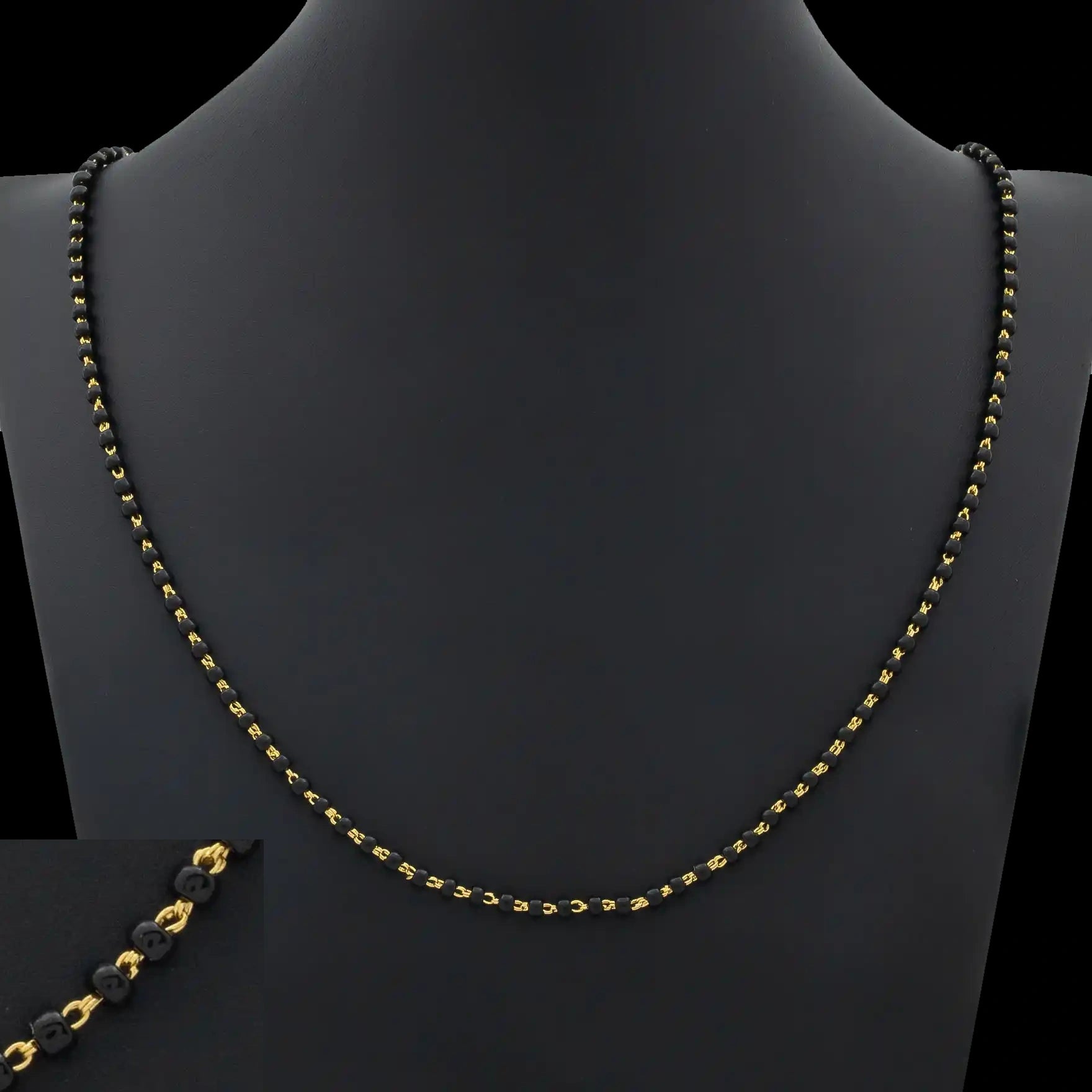 Black Bead Fine Row Karimani Chain Gold Layered