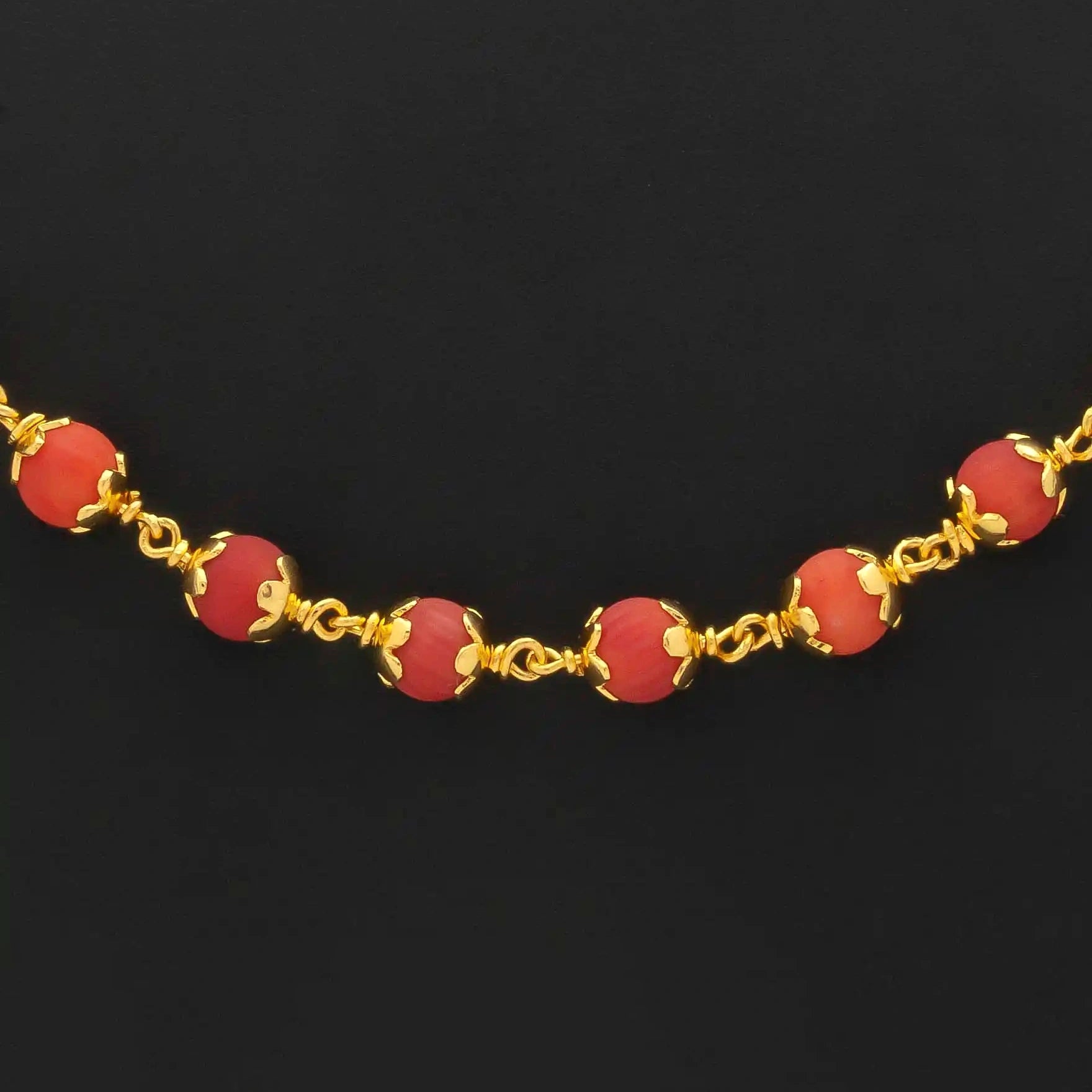 Coral Bead Ball Row Stone Chain Gold Layered