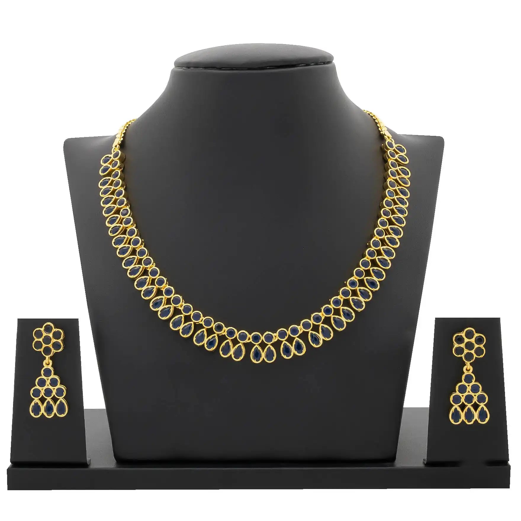 STONE NECKLACE LONG WITH GOLDEN STUD PSNS95BL-036, PSHST121BL-061