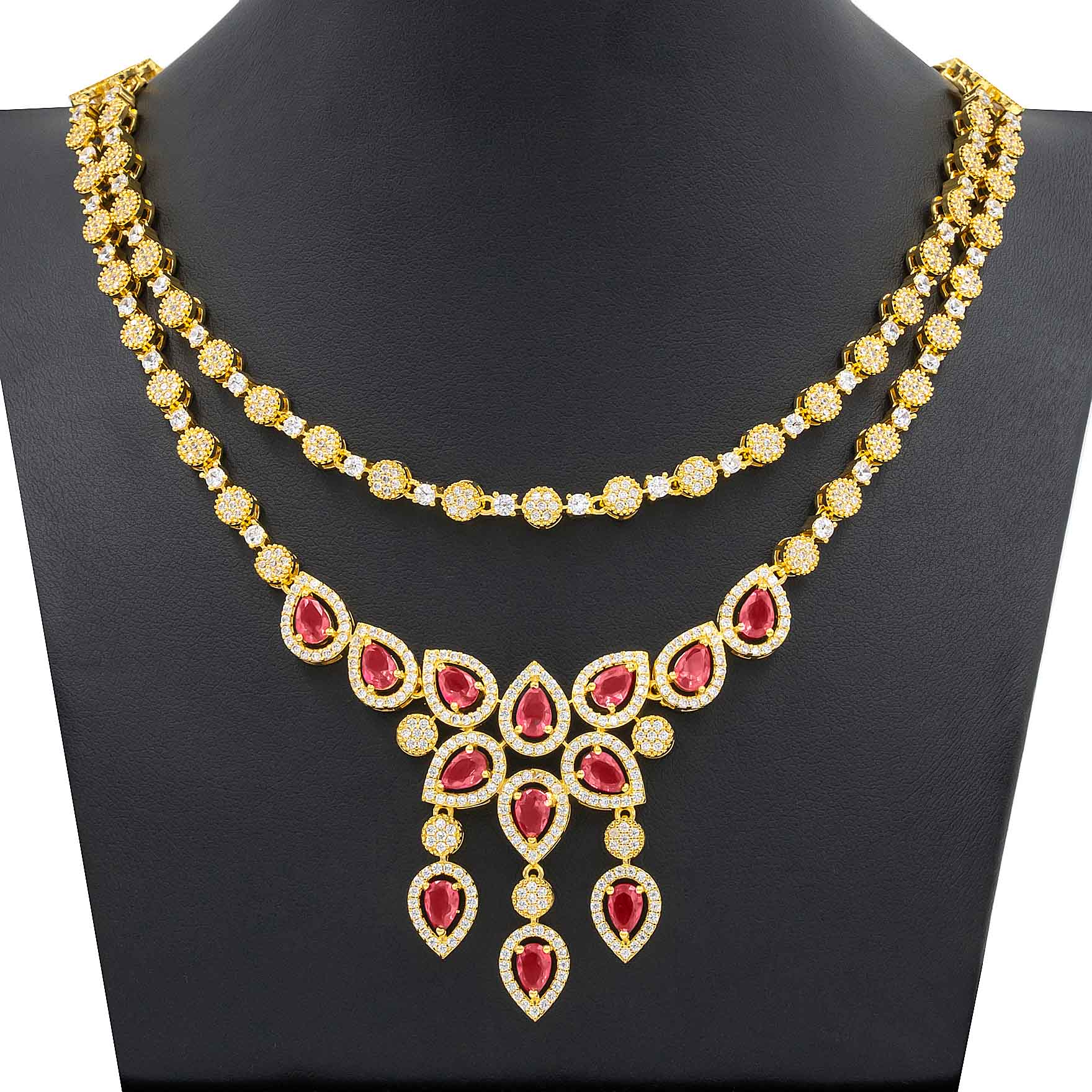 24ct Gold Layered Stone Necklace with stud PMSNS4WX-0021, PMSHST14WX-052