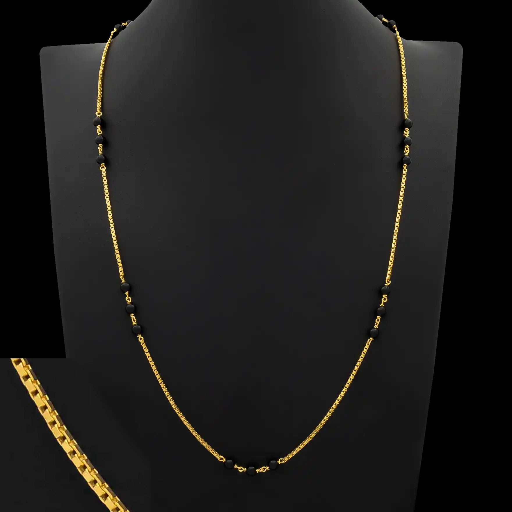 Black Bead Snake Station Stone Chain Gold Layered