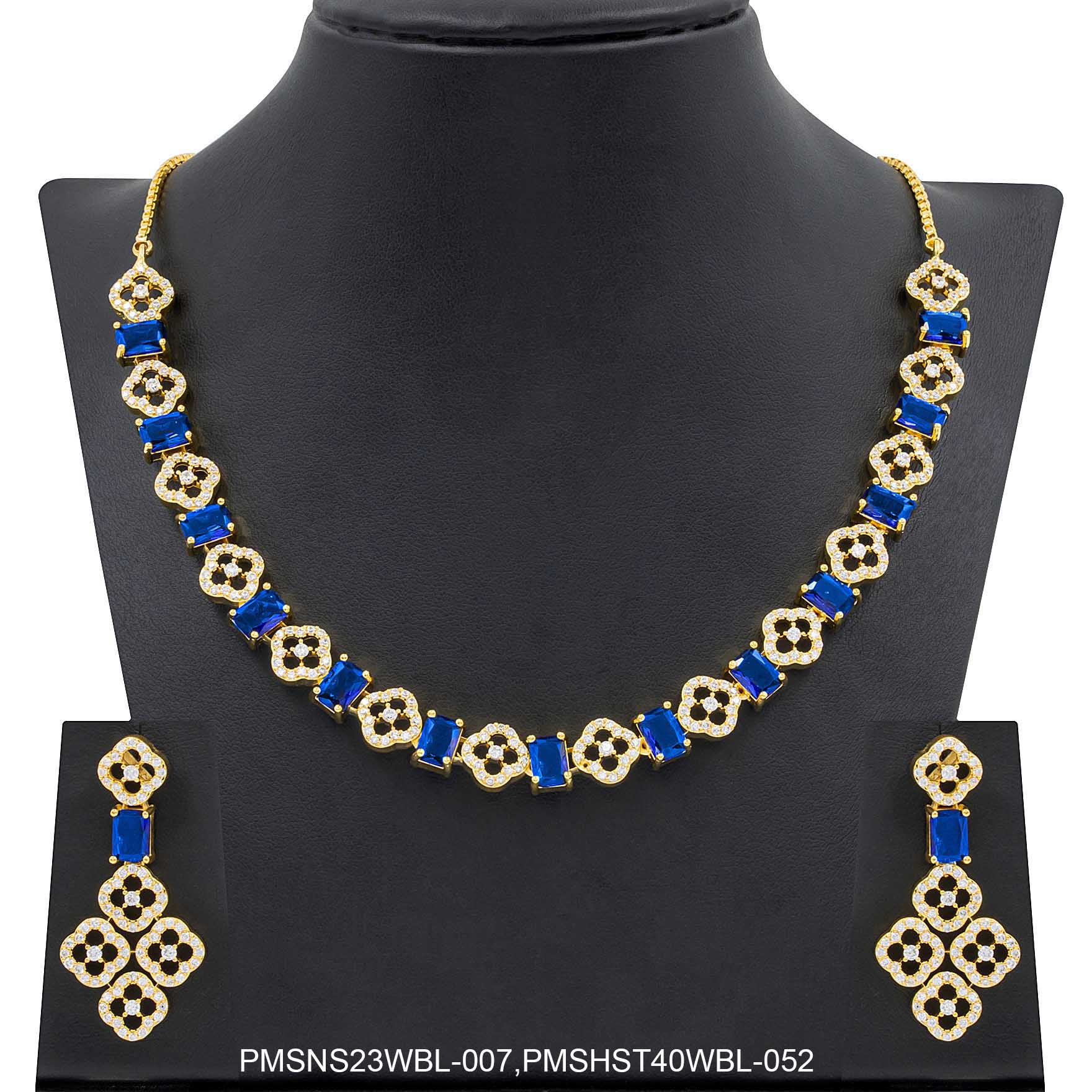 Stone Necklace with Stud PMSNS23WBL-007,PMSHST40WBL-052