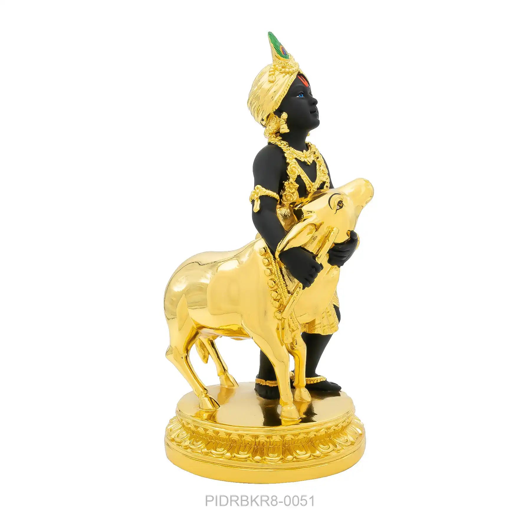Lord Krishna Idol – Gold Plated Figurine with Cow – Gopala Murti (Hindu Spiritual Statue) – Pooja & Home Décor | PIDRBKR8-0051