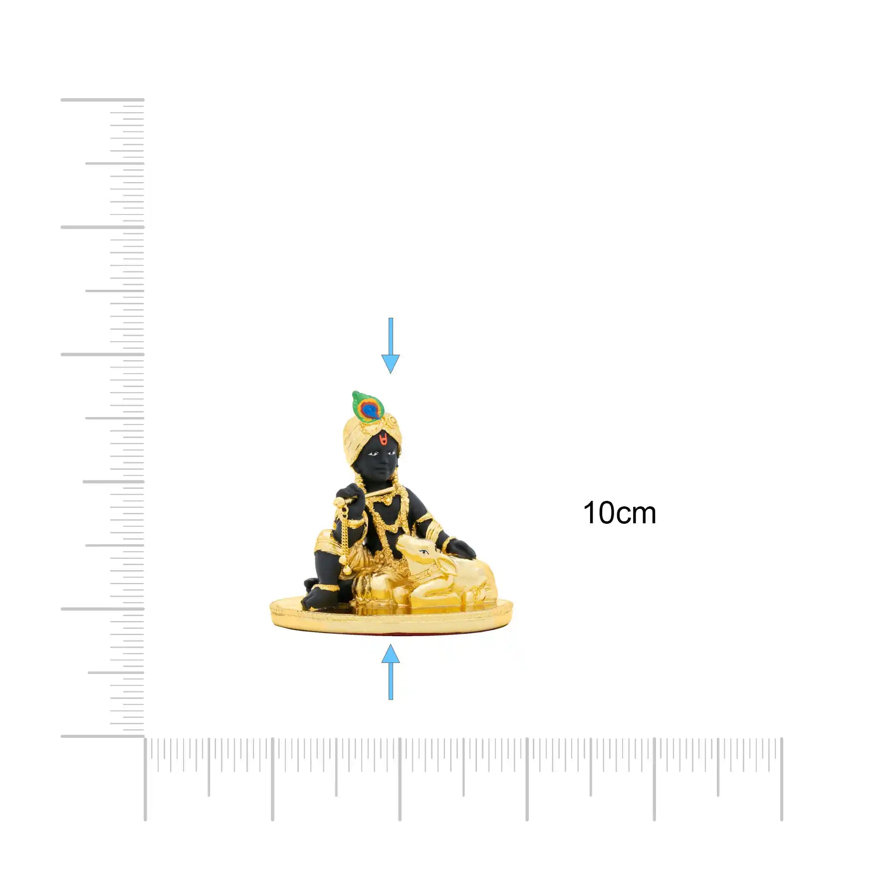 Lord Krishna Idol – Gold Layered Figurine with Flute – Bal Gopal Murti with Cow (Hindu Spiritual Statue) – Pooja & Home Décor | PIDRBKR15-082