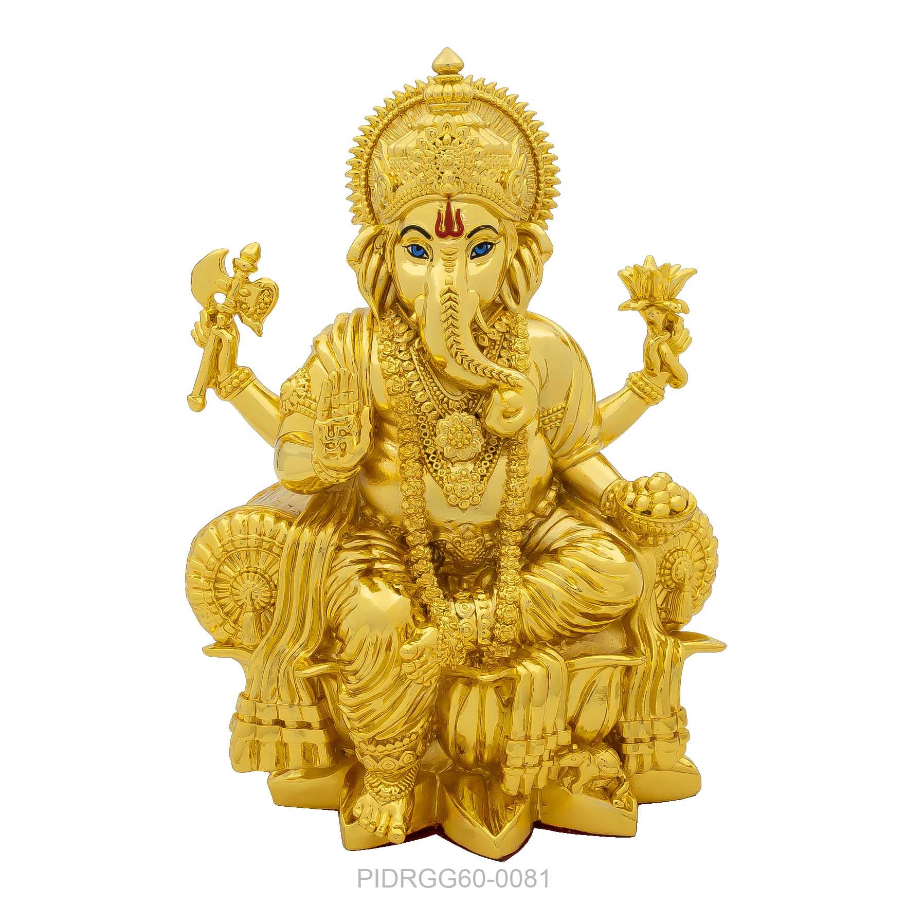 Ganesha Idol – Gold Plated – Seated Lalitasana Design with Ornate Throne – Home Temple & Festive Decor (Ganpati Murti / Vinayaka Statue) | PIDRGG60-0081